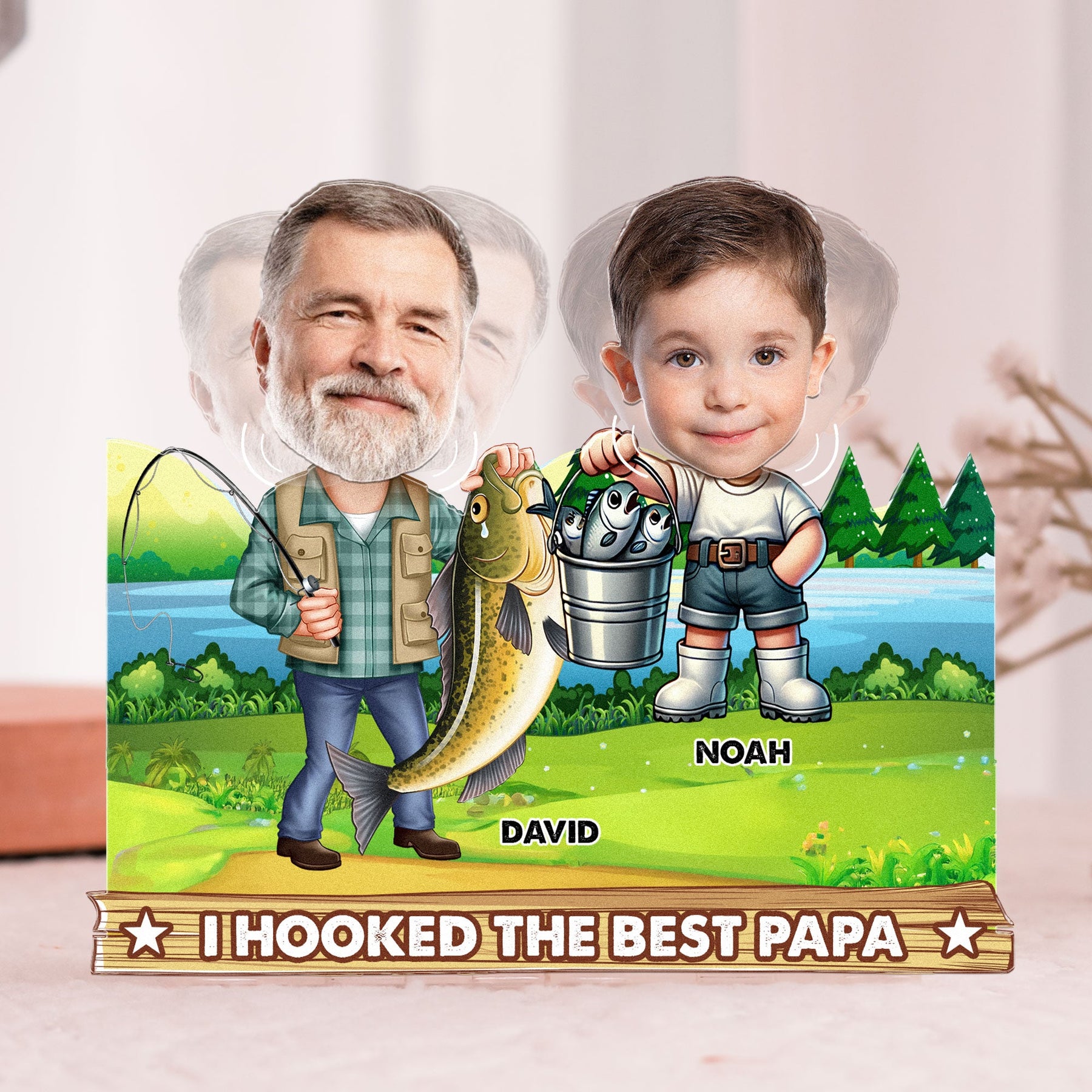 Hooked The Best Papa - Personalized Photo Shaking Head Acrylic Standee