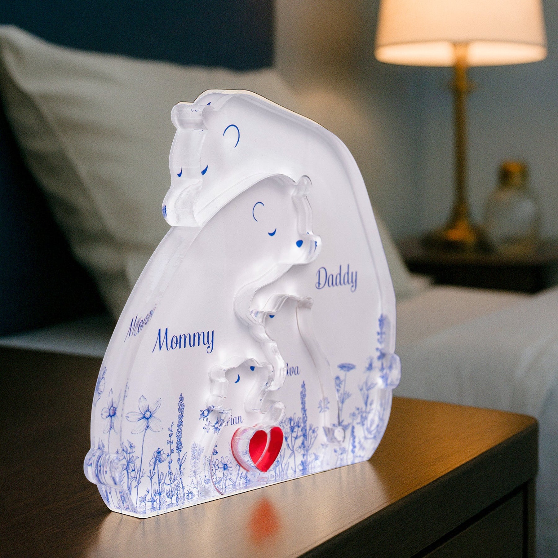 Hugging Bear Family Puzzle Toile De Jouy Style - Personalized Acrylic Bear Family Puzzle