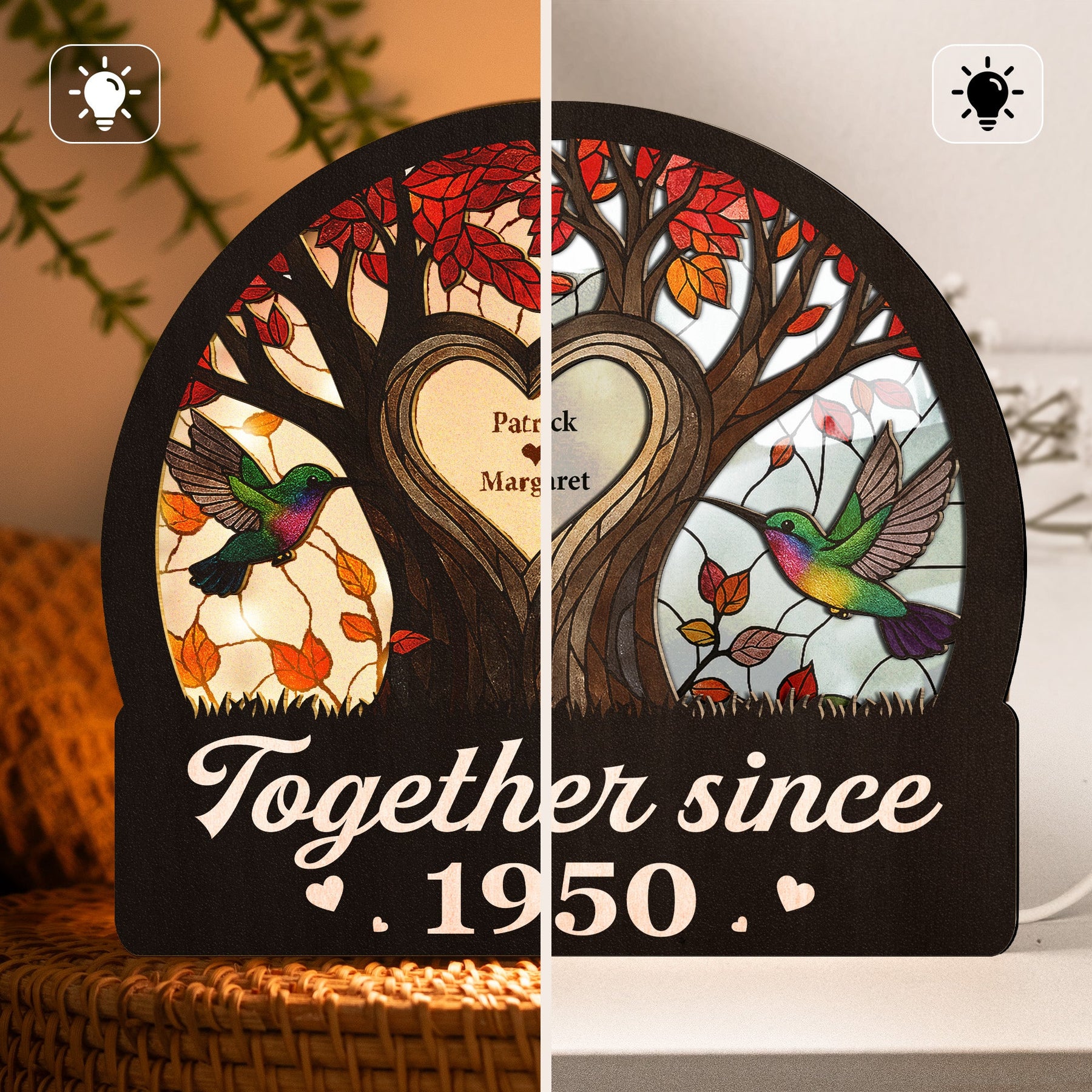Hummingbird Couple Tree Of Life Anniversary Gift - Personalized Lantern Night Light