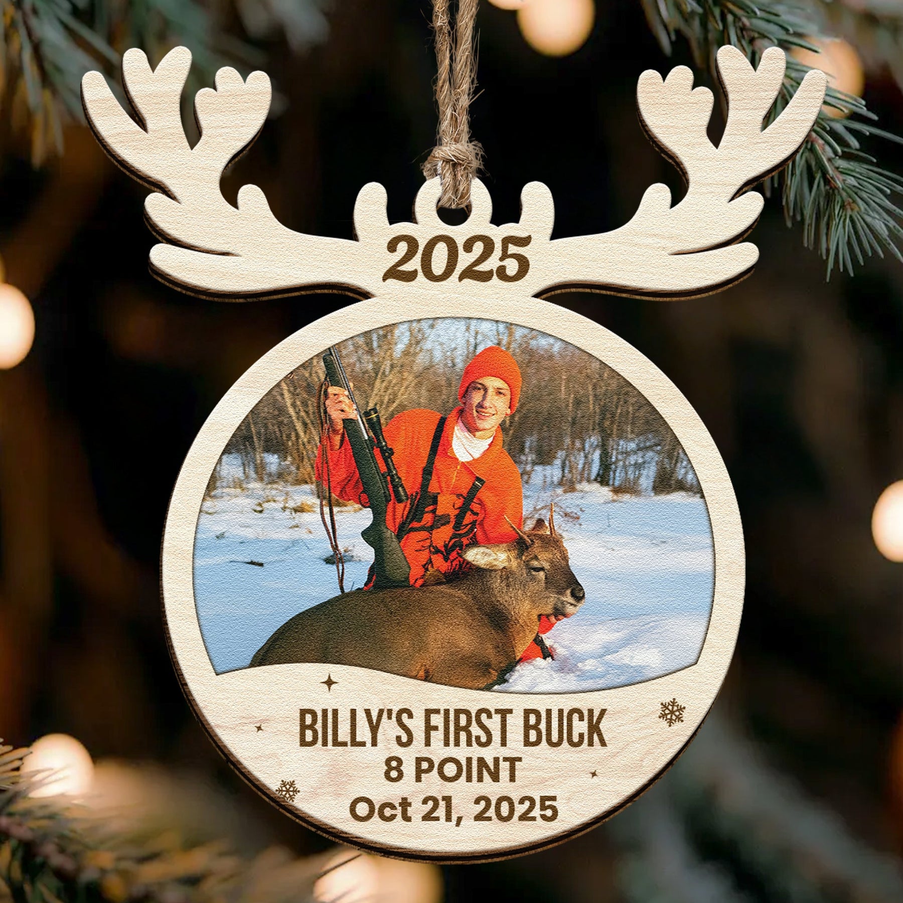 Hunting First Memorable Moment With Kid - Personalized Wooden Photo Ornament