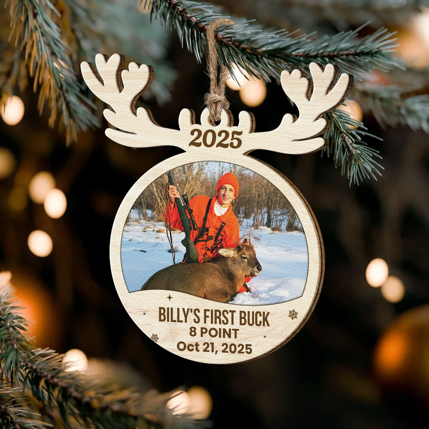 Hunting First Memorable Moment With Kid - Personalized Wooden Photo Ornament