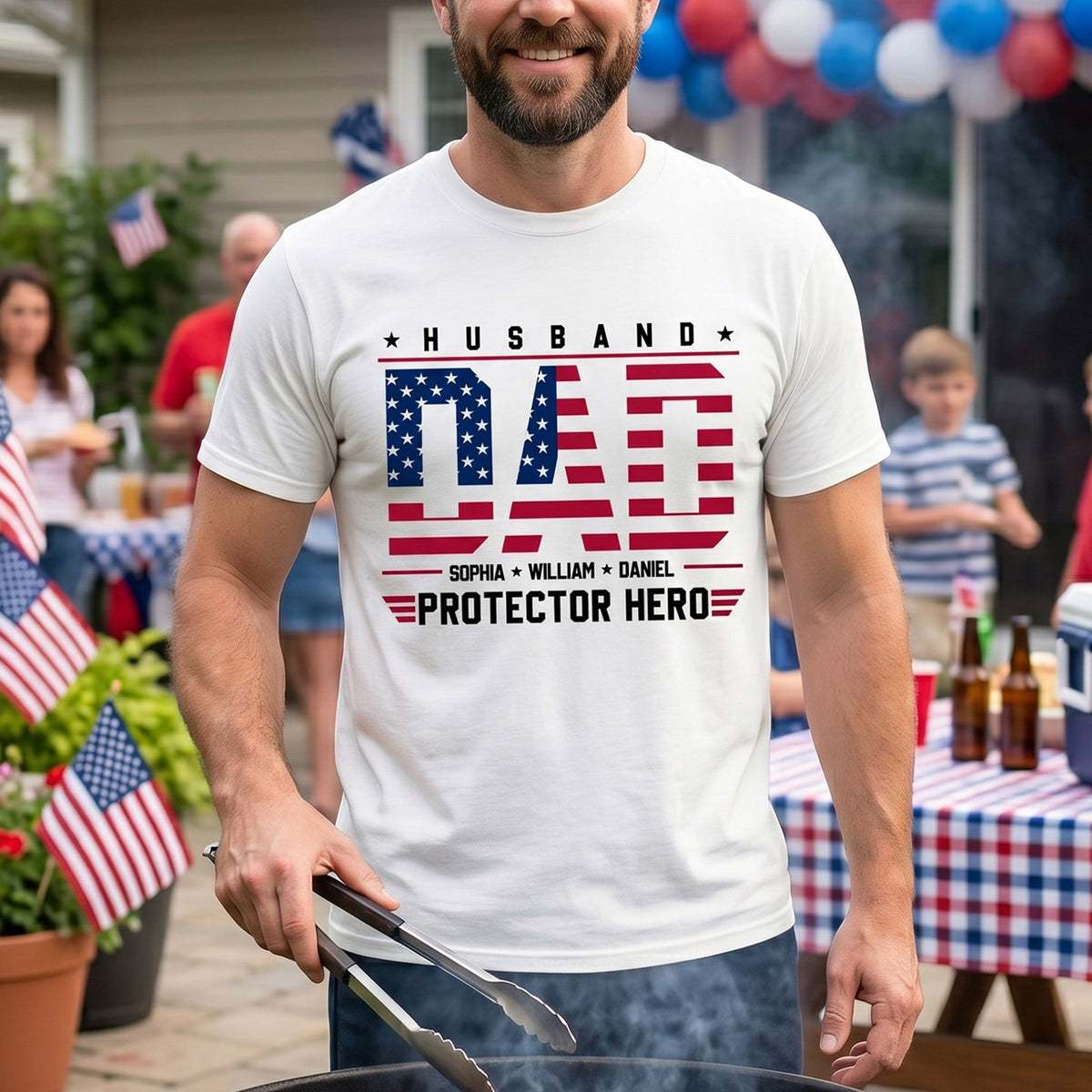 Husband Dad Hero Usa Flag Gift For Dad Grandpa Patriotic Dad - Personalized Shirt
