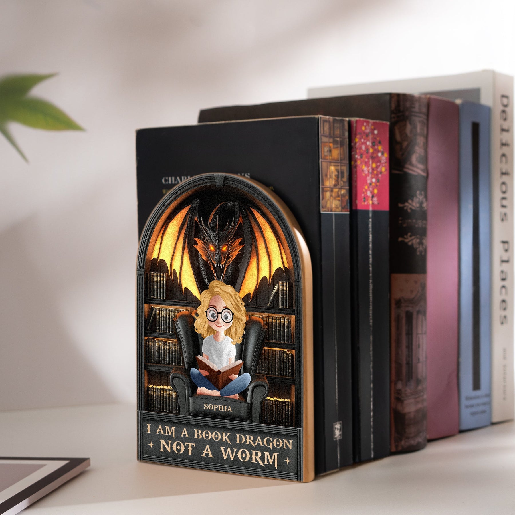 I Am A Book Dragon Not A Worm - Custom Wood Book Ends