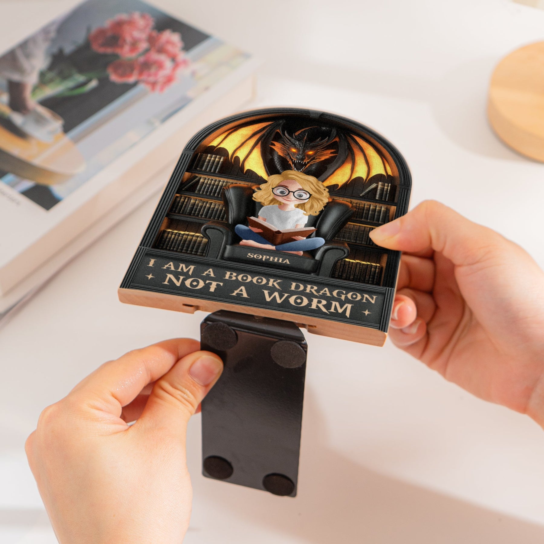 I Am A Book Dragon Not A Worm - Custom Wood Book Ends