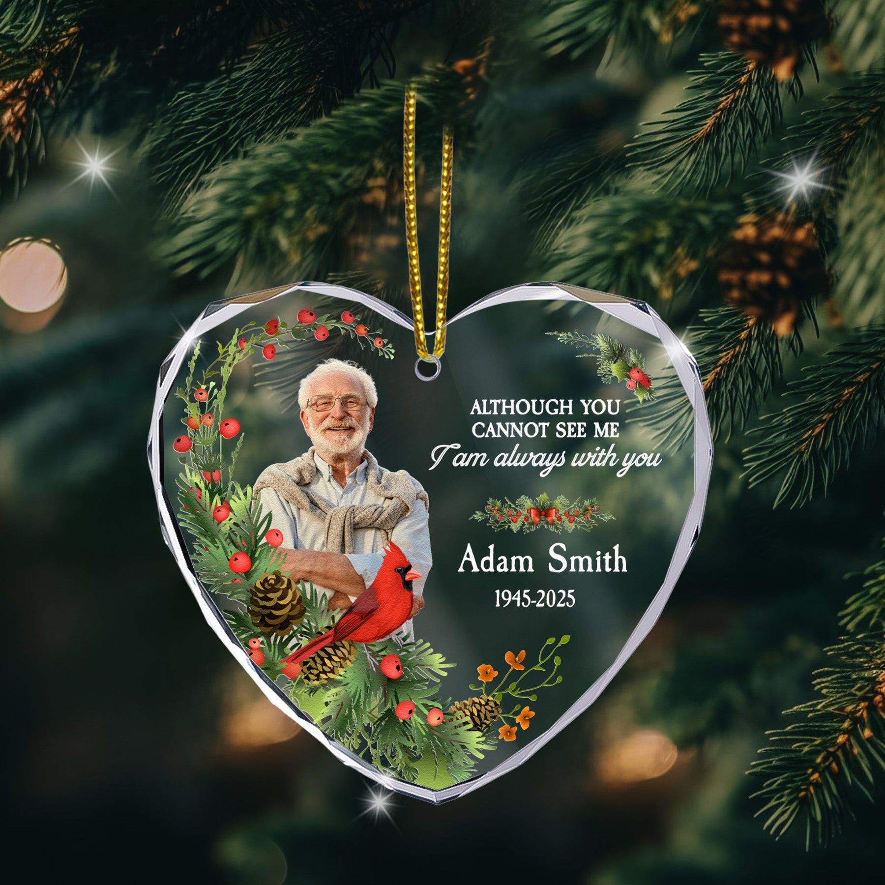 I Am Always With You Memorial Orrnament - Personalized Heart Glass Photo Ornament