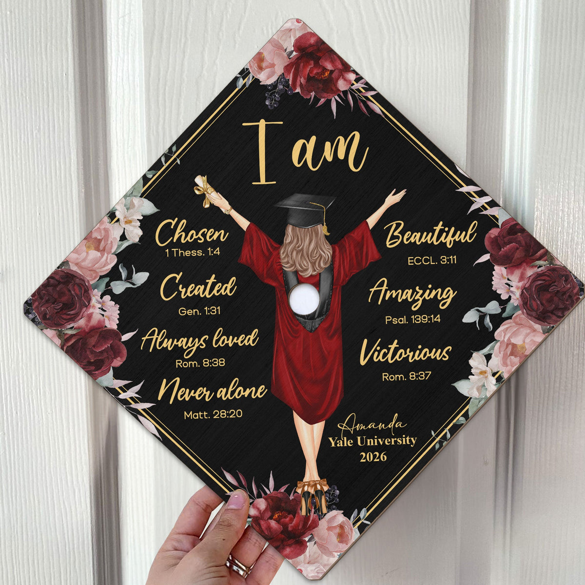 I Am Chosen Created Loved - Personalized Graduation Cap Topper