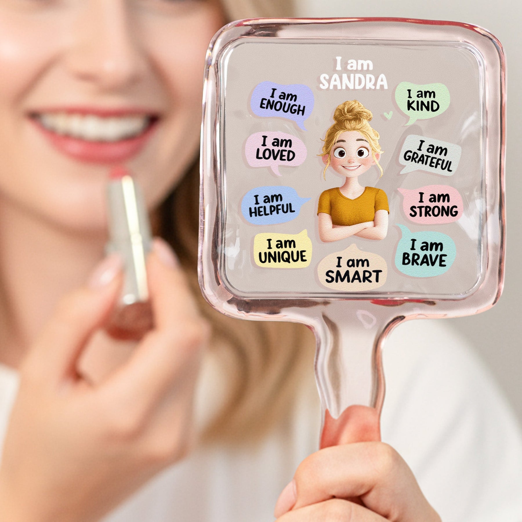 I Am Kind Affirmation - Personalized Handheld Mirror