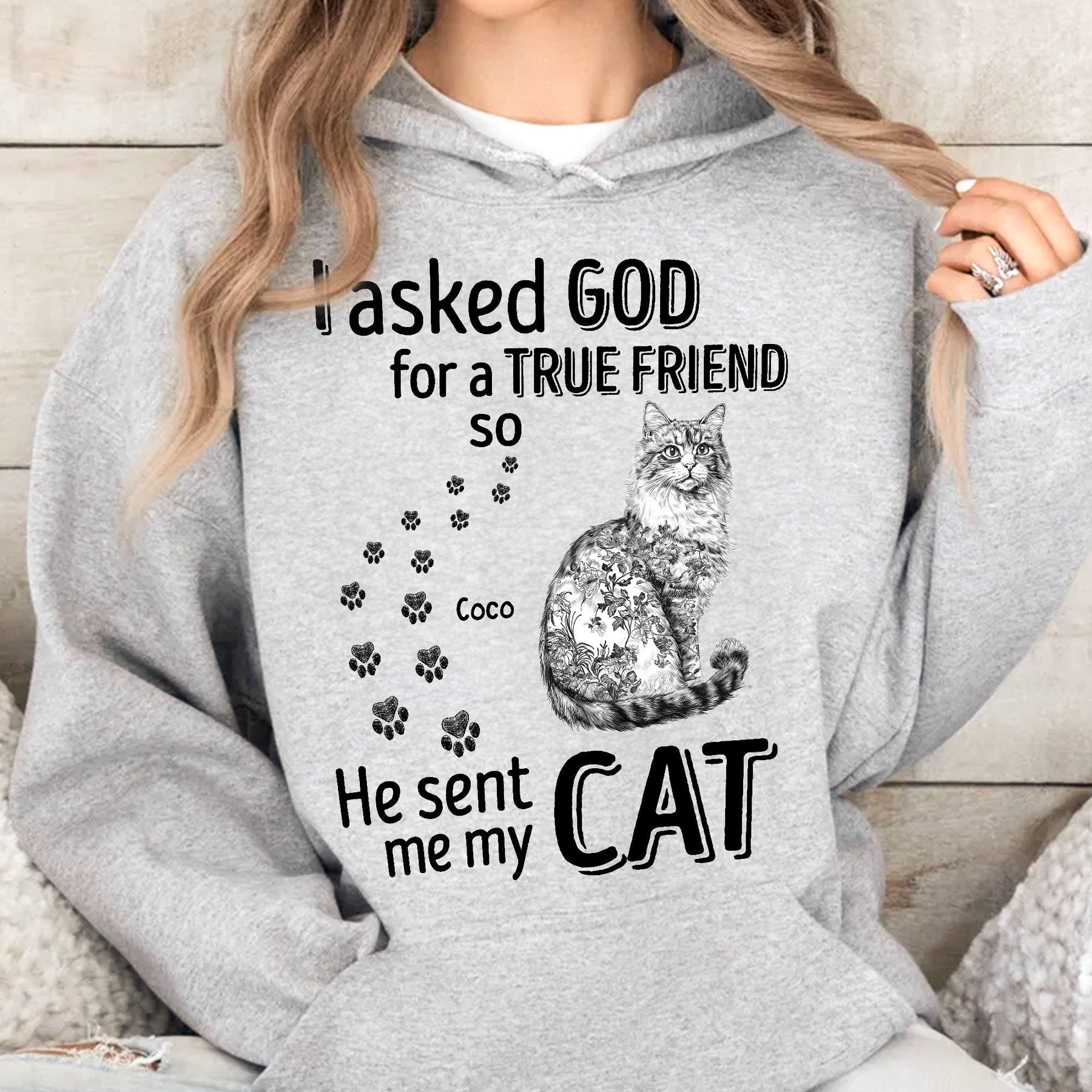 I Asked God For A True Friend Cat Toile De Jouy Style - Personalized Shirt