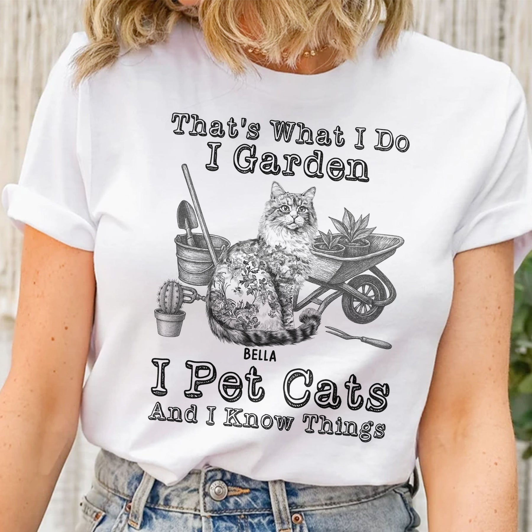 I Garden I Pet Cats - Cat Toile De Jouy Style - Personalized Shirt
