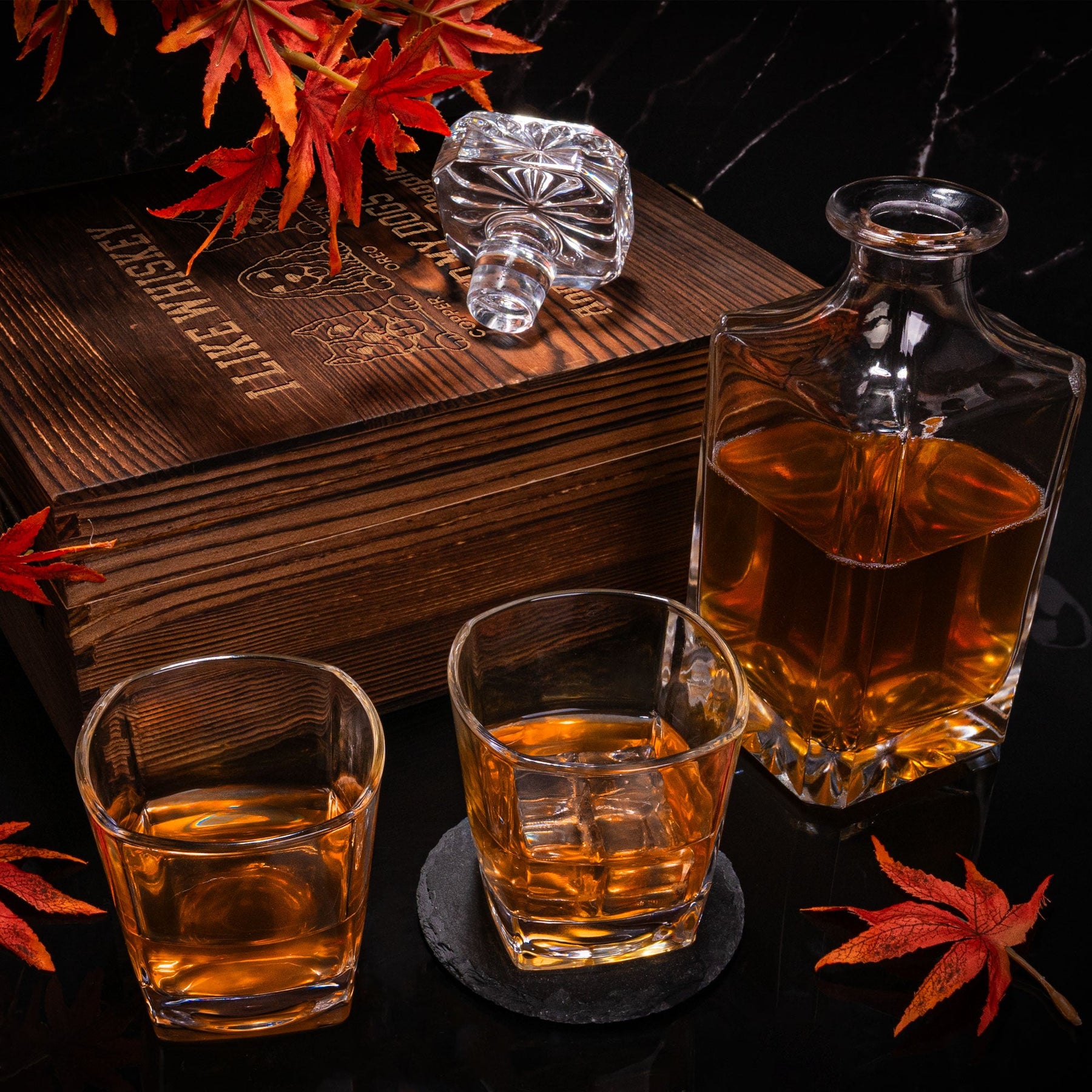 I Like Whiskey, Bourbon, My Dogs & Maybe 3 People - Personalized Whiskey Decanter Set