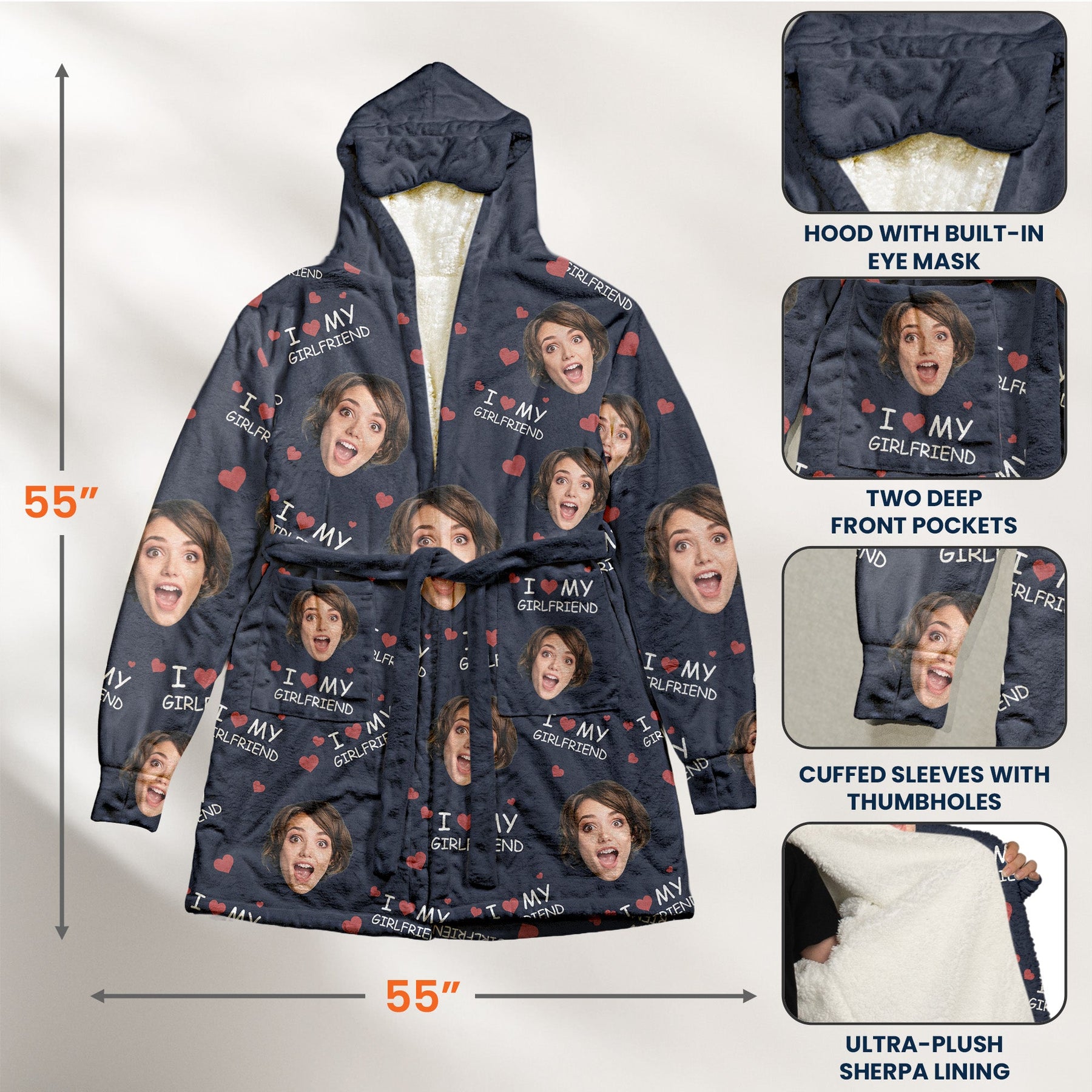 I Love My Wife, Honey.... - Personalized Photo Hooded Robe