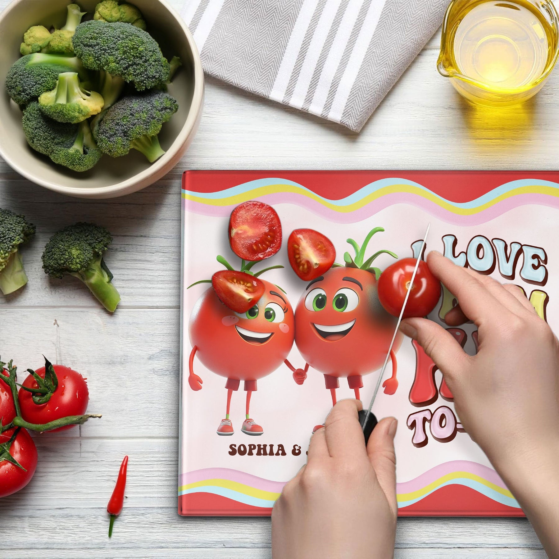 I Love You From Head Tomatoes - Personalized Glass Cutting Board