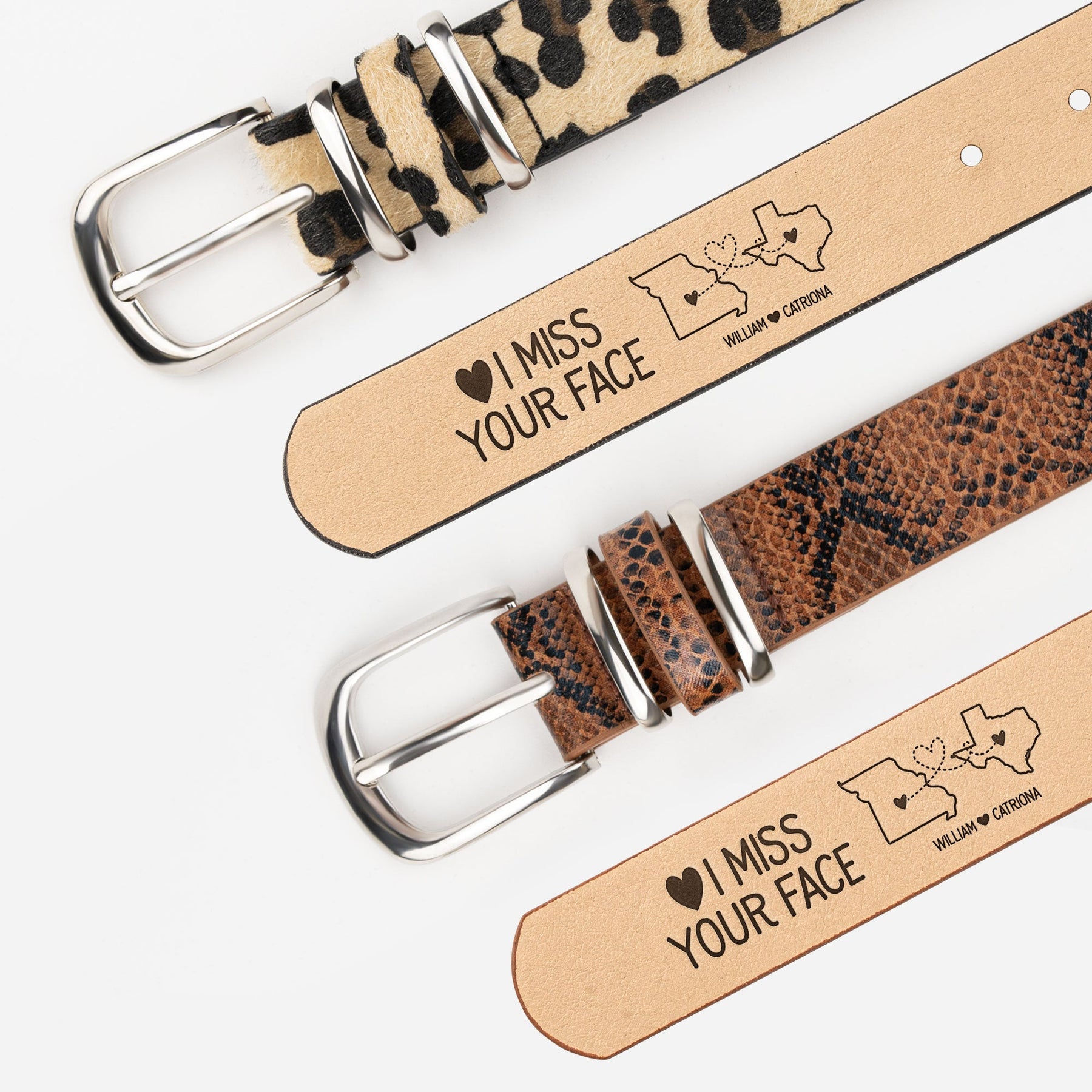 I Miss Your Face - Personalized Animal Print Leather Belt