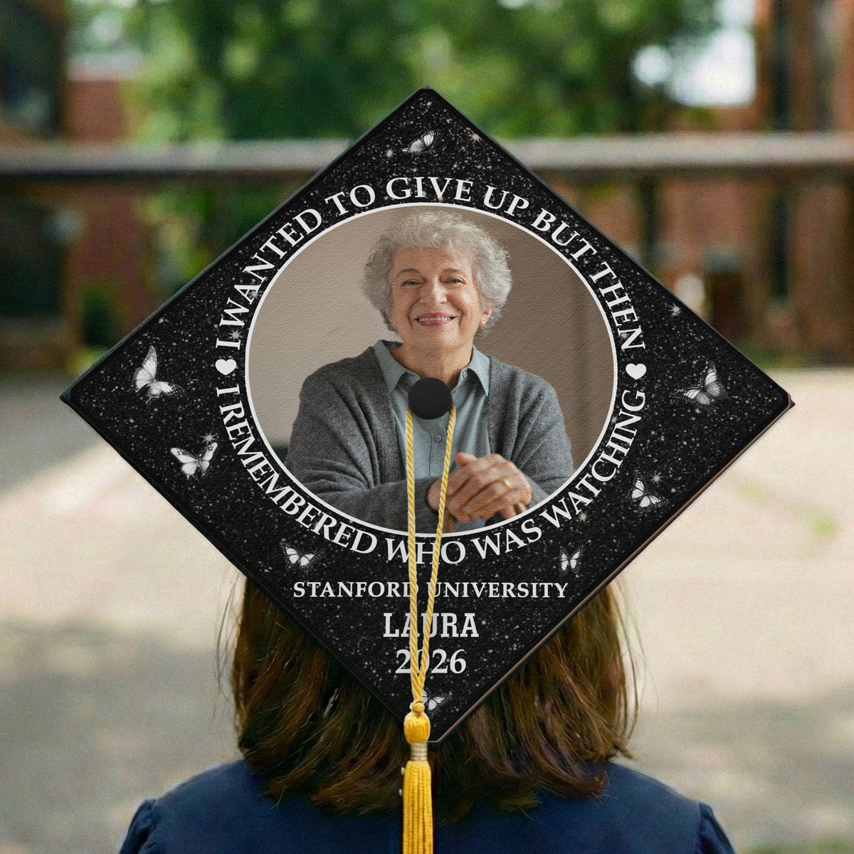 I Remembered Who Was Watching - Personalized Photo Graduation Cap Topper