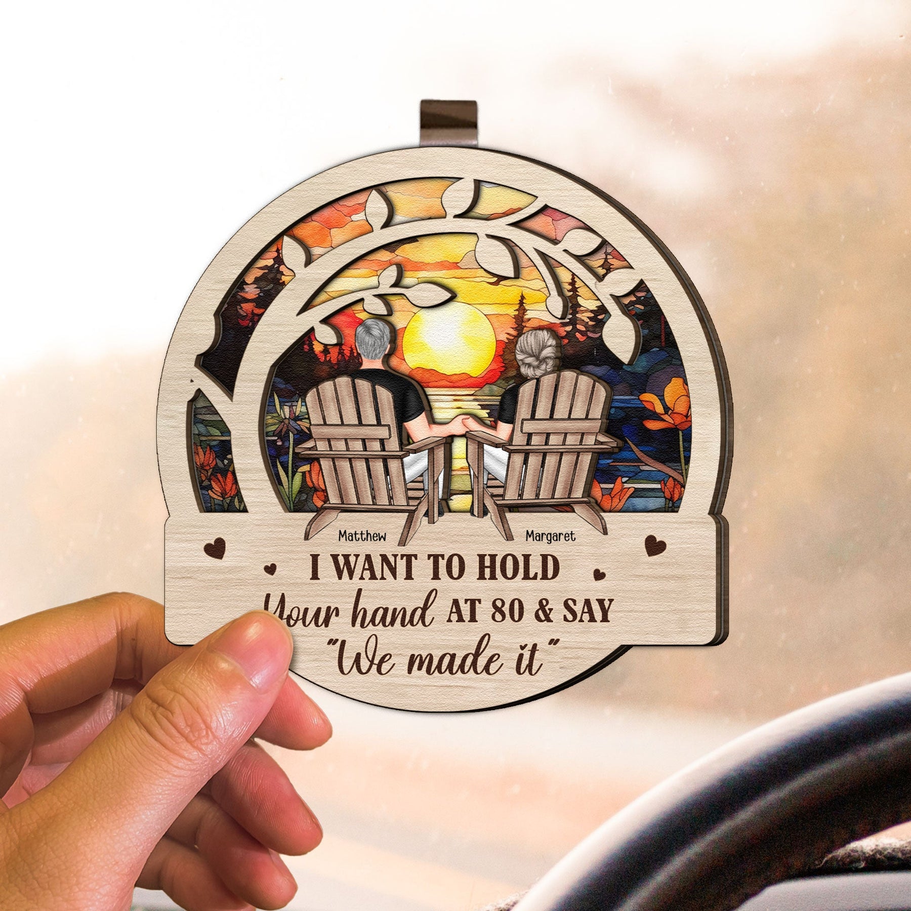 I Want To Hold Your Hand At 80 And Say - Personalized Wooden Car Visor Clip