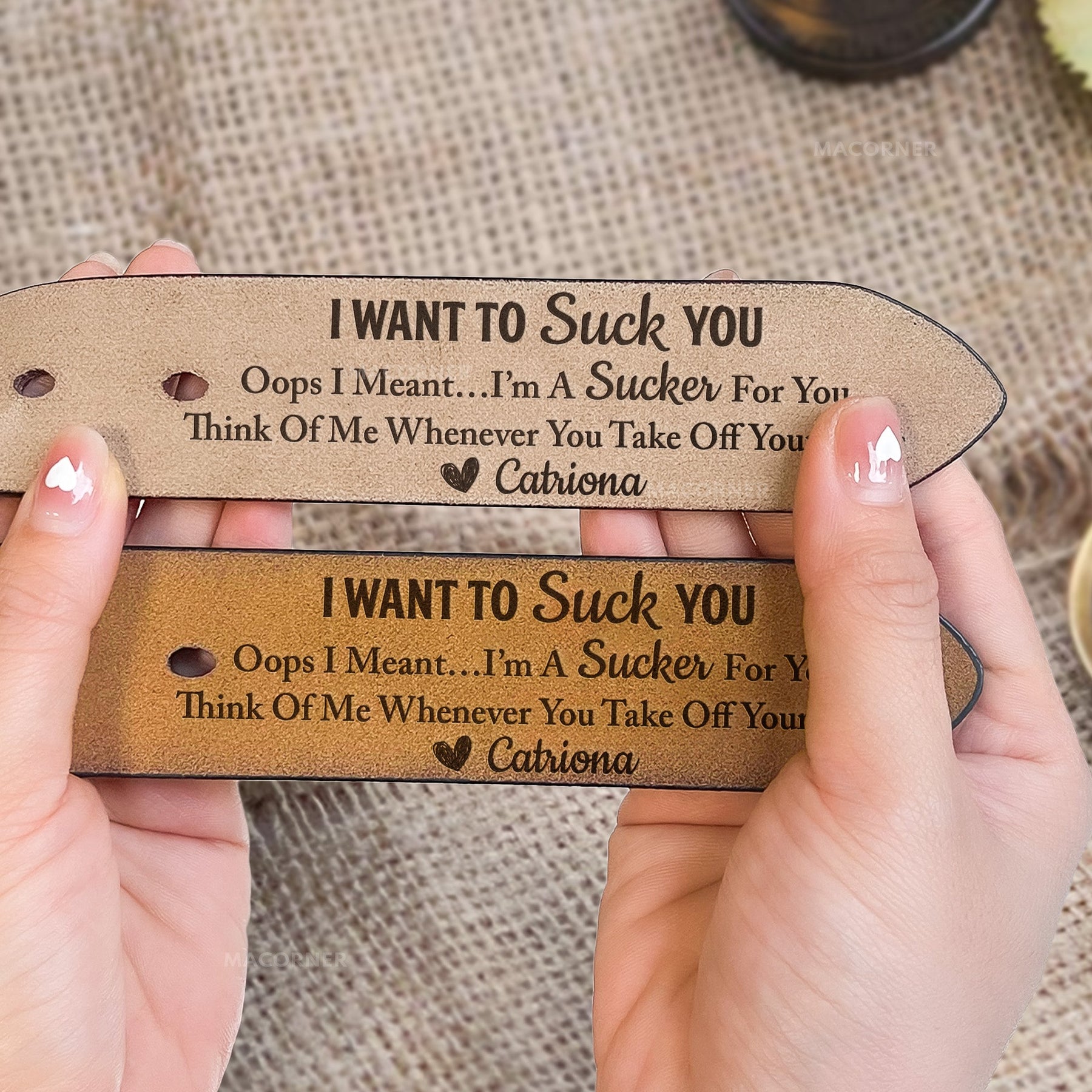 I Want To Suck You Oops I Mean I’m A Sucker For You - Naughty Gift For Him - Personalized Engraved Leather Belt