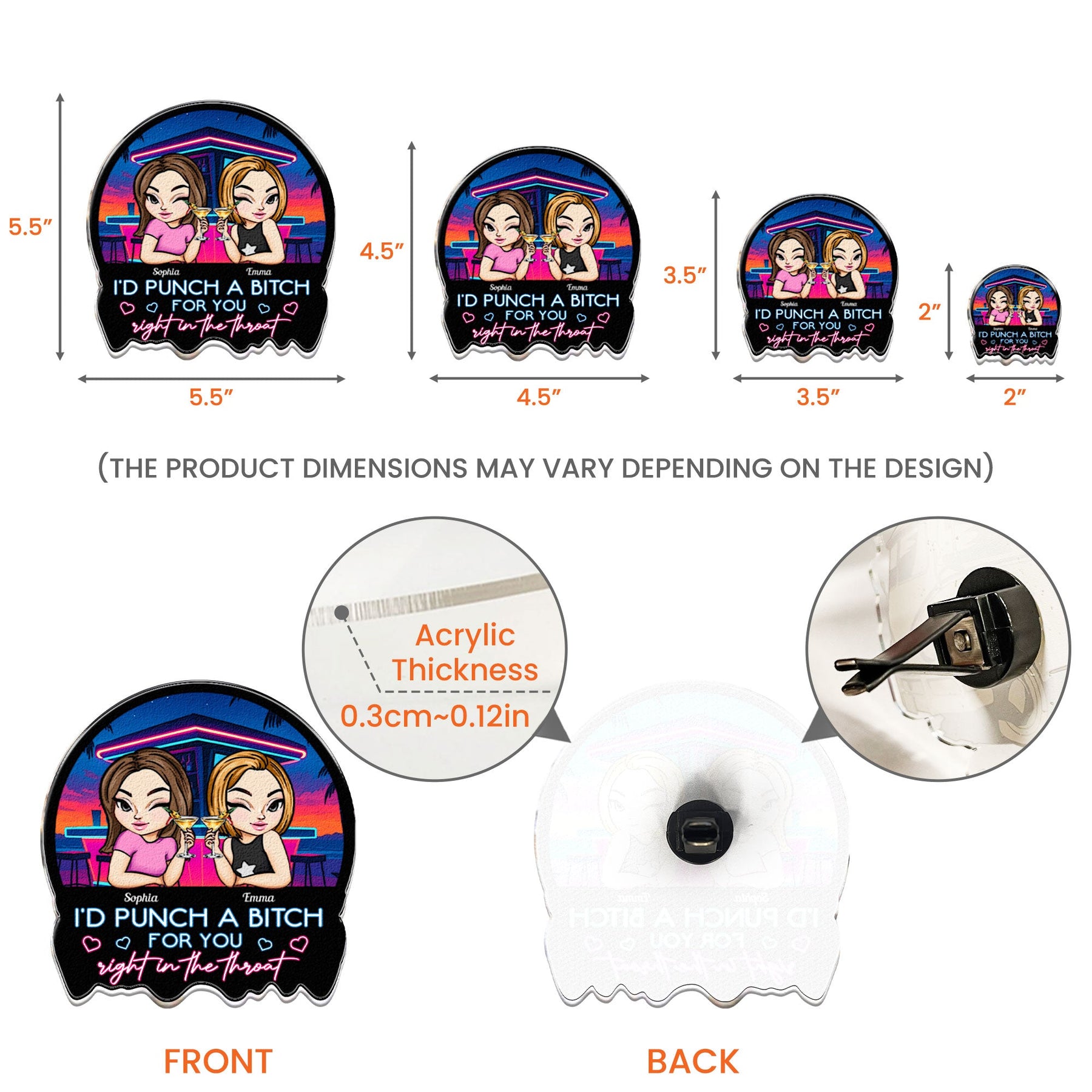 I'd Punch A Btch For You - Personalized Acrylic Car Vent Clip
