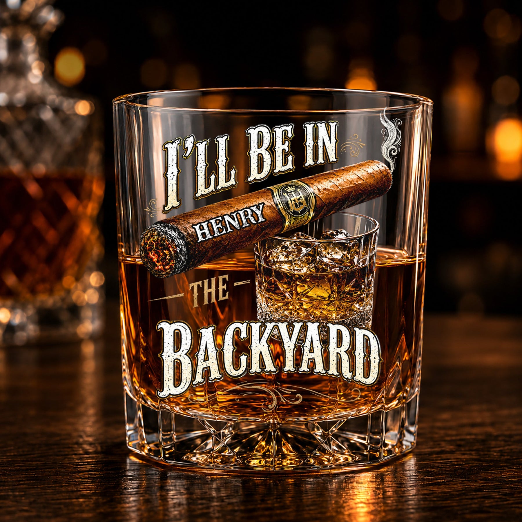 I’ll Be In The Backyard - Funny Gifts For Him, Husband, Grandpa, Dad - Personalized Whiskey Glass
