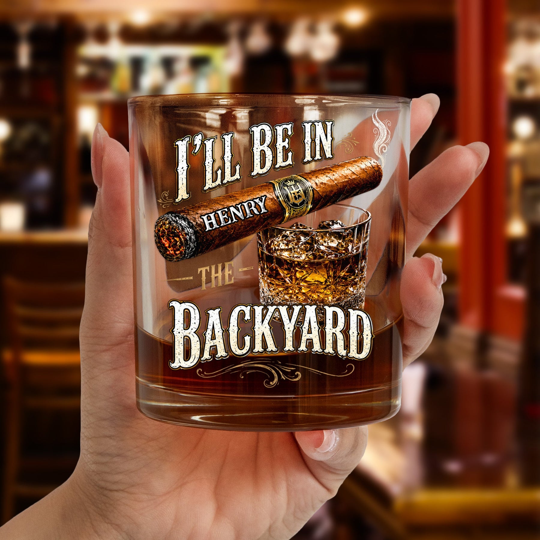 I’ll Be In The Backyard - Funny Gifts For Him, Husband, Grandpa, Dad - Personalized Whiskey Glass