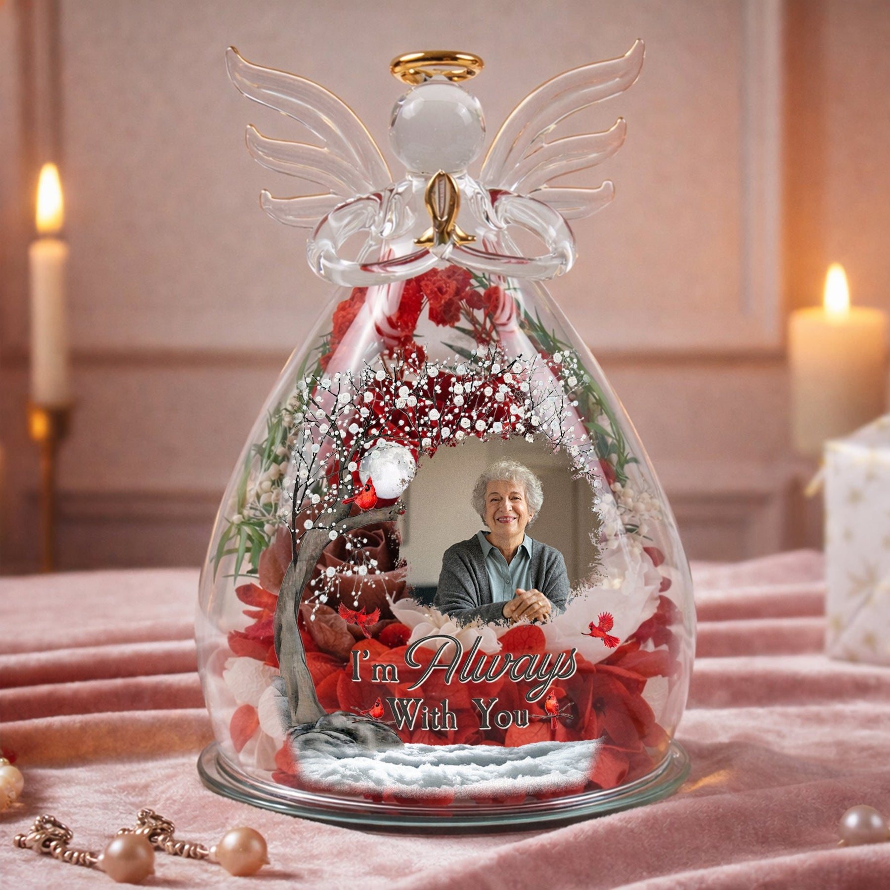 I'm Always With You - Personalized Flower In Glass Angel Figurines