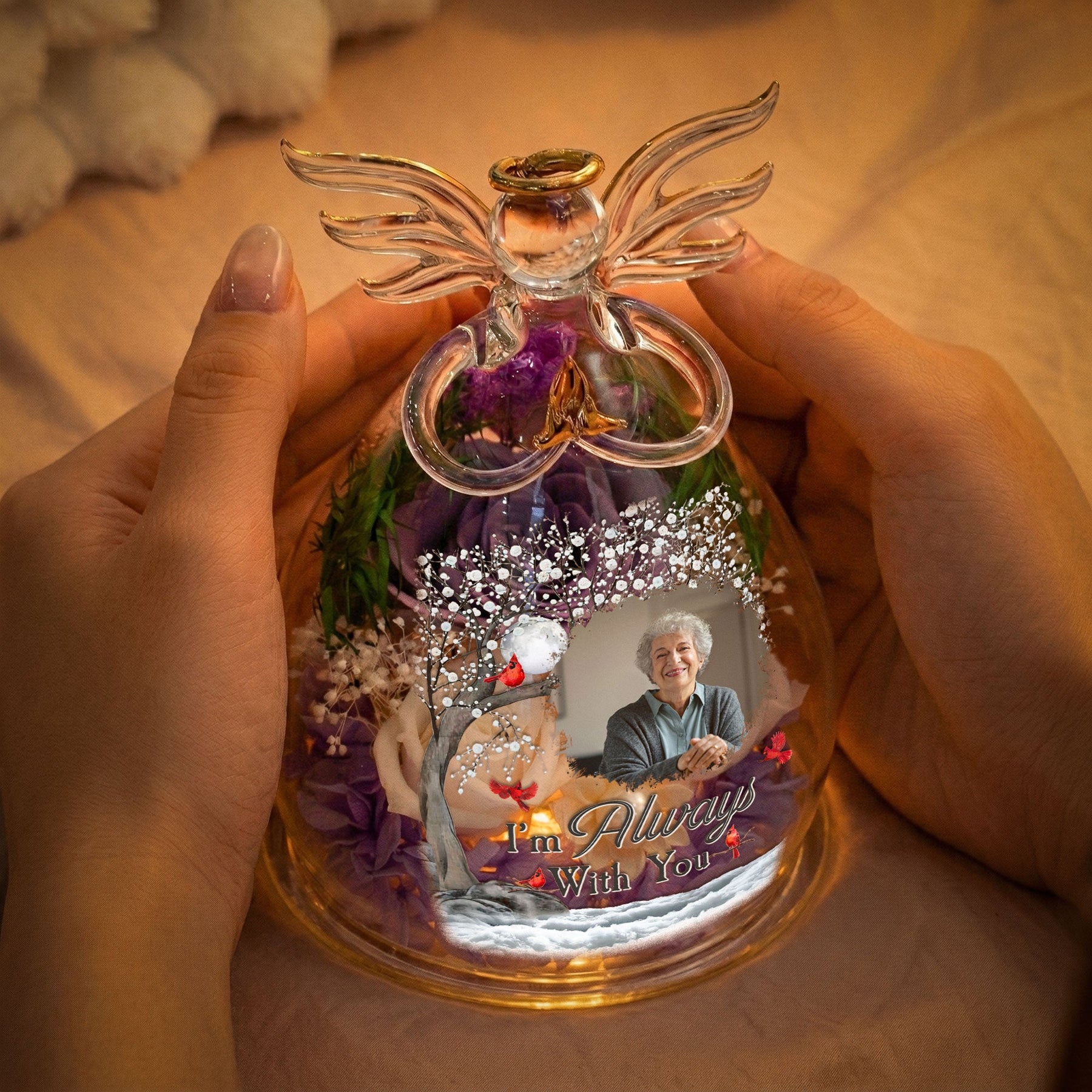 I'm Always With You - Personalized Flower In Glass Angel Figurines