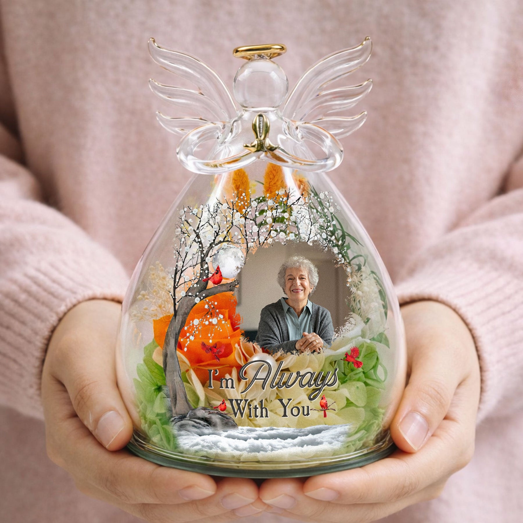 I'm Always With You - Personalized Flower In Glass Angel Figurines