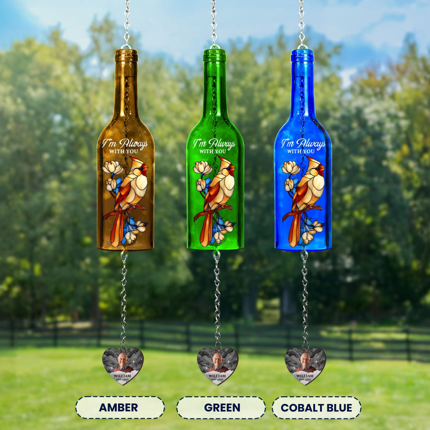 I'm Always With You Sympathy Remembrance - Personalized Photo Wine Bottle Wind Chime