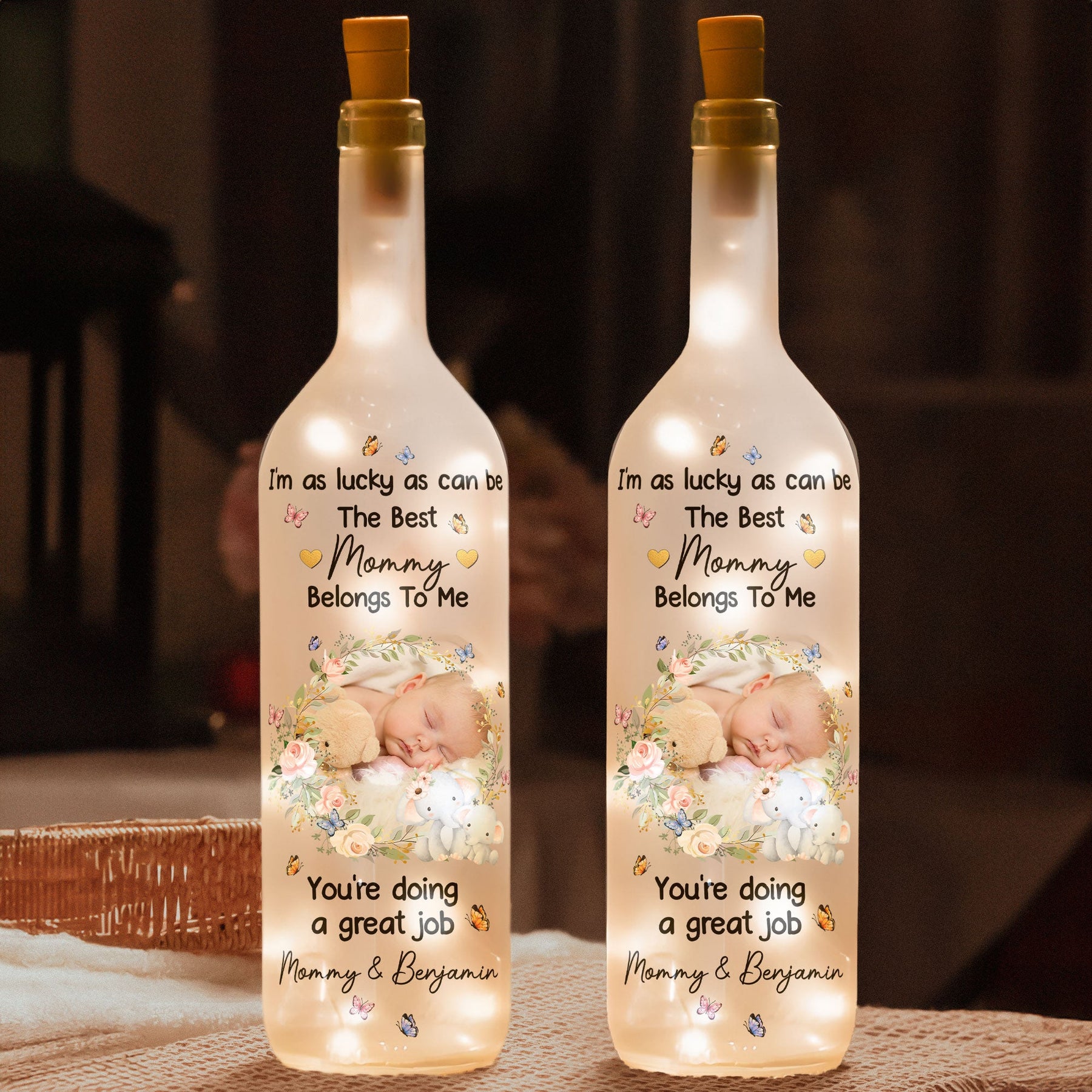 I'm As Lucky As Can Be The Best Mommy Belongs To Me - Personalized Photo Bottle Lamp