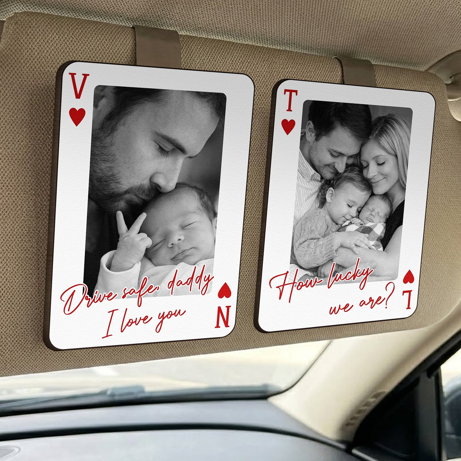 I'm As Lucky As I Can Be The Best Daddy Belongs To Me - Drive Safe Dad - Personalized Wooden Photo Car Visor Clip