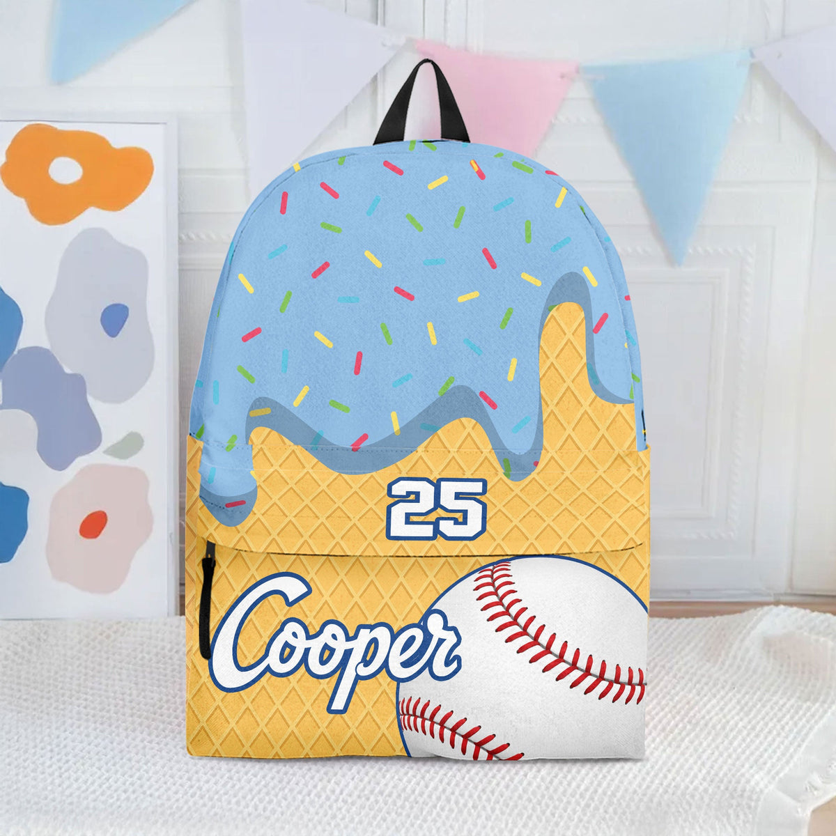 Ice Cream Baseball, Softball ,Custom Name & Number - Personalized Backpack