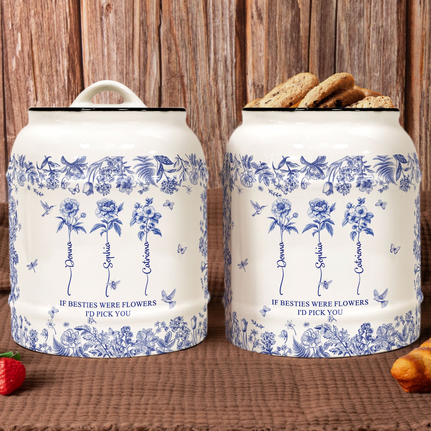 If Besties Were Flowers I'd Pick You - Toile De Jouy Birth Flower - Personalized Cookie Jar