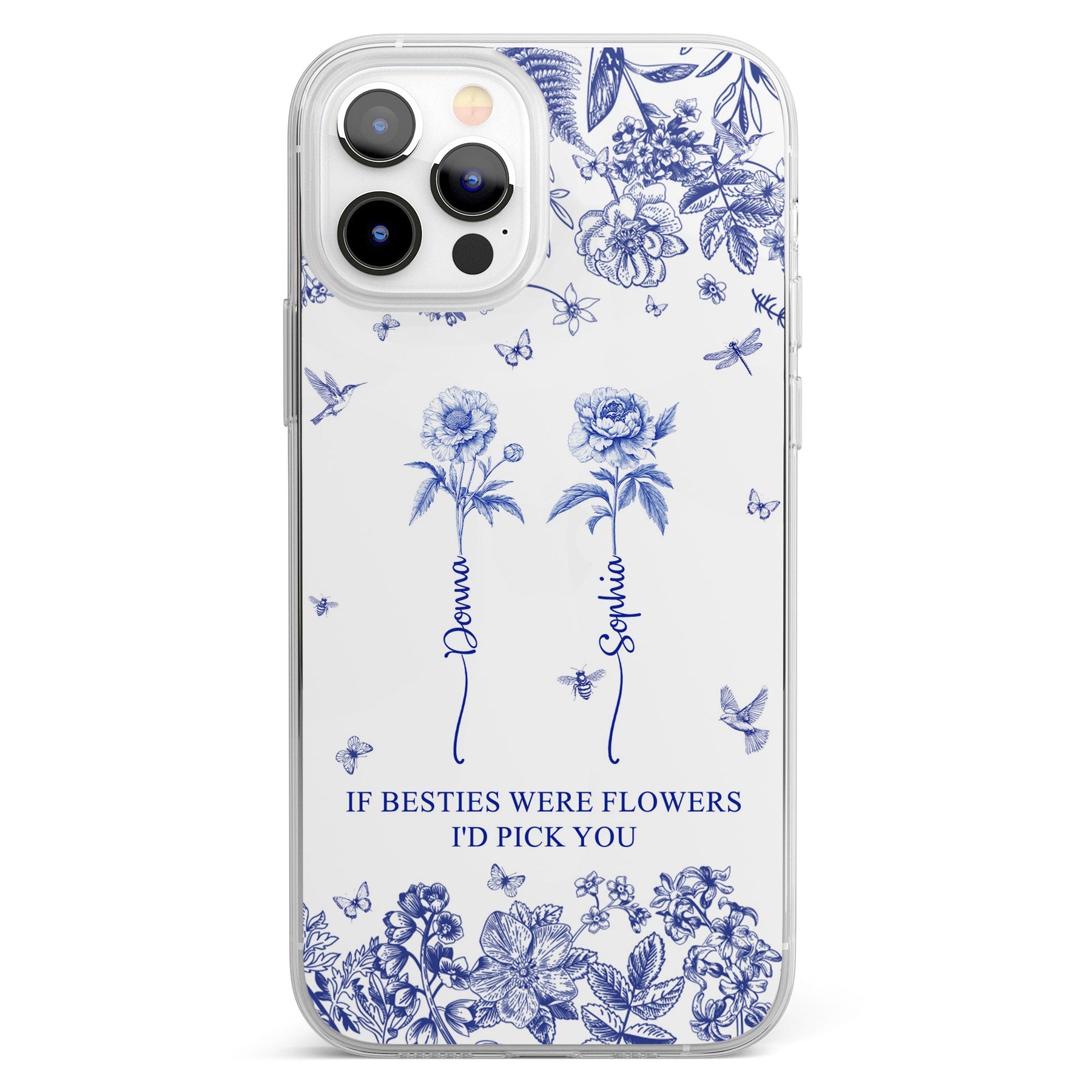 If Besties Were Flowers I'd Pick You - Toile De Jouy Custom Birth Flower - Personalized Clear Phone Case