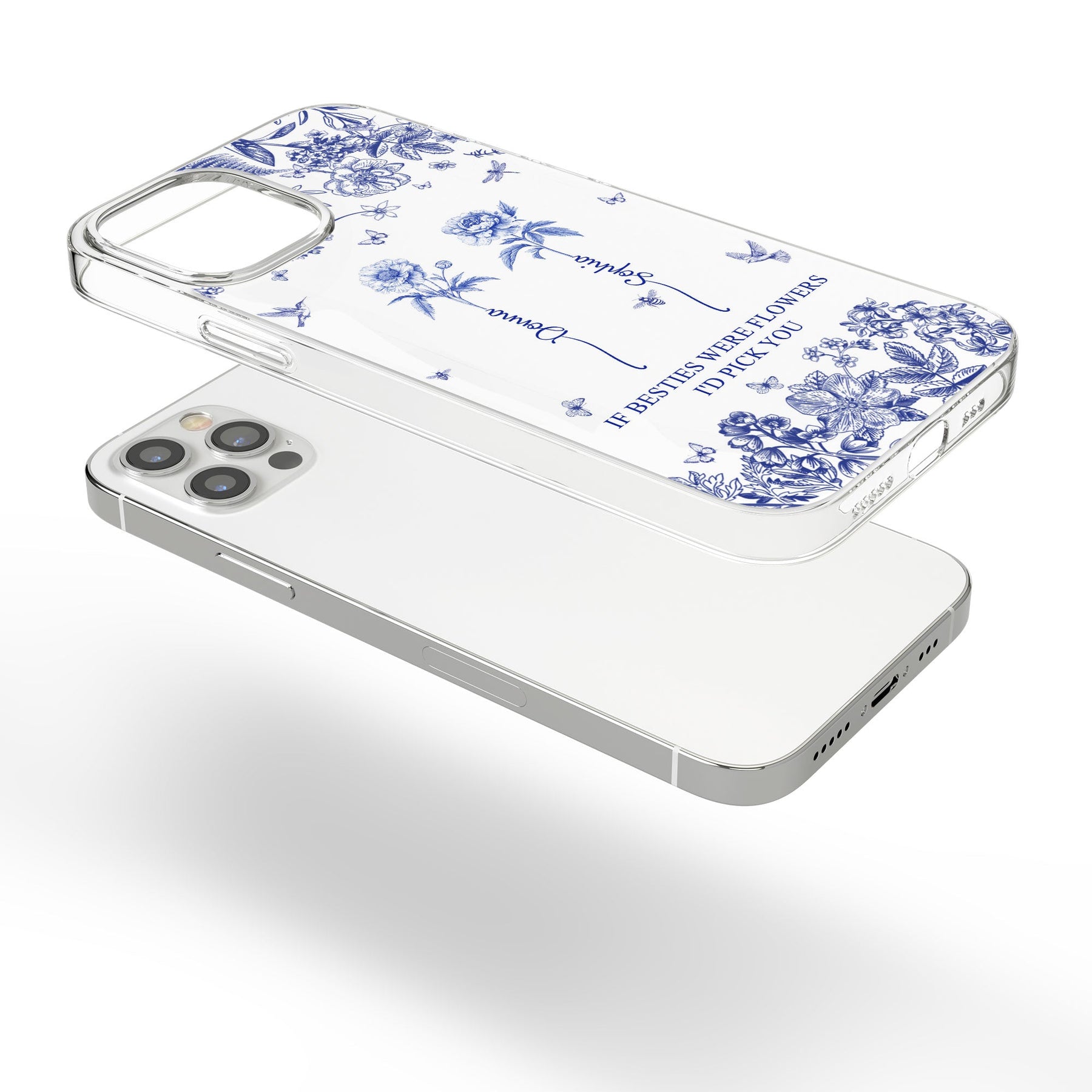 If Besties Were Flowers I'd Pick You - Toile De Jouy Custom Birth Flower - Personalized Clear Phone Case