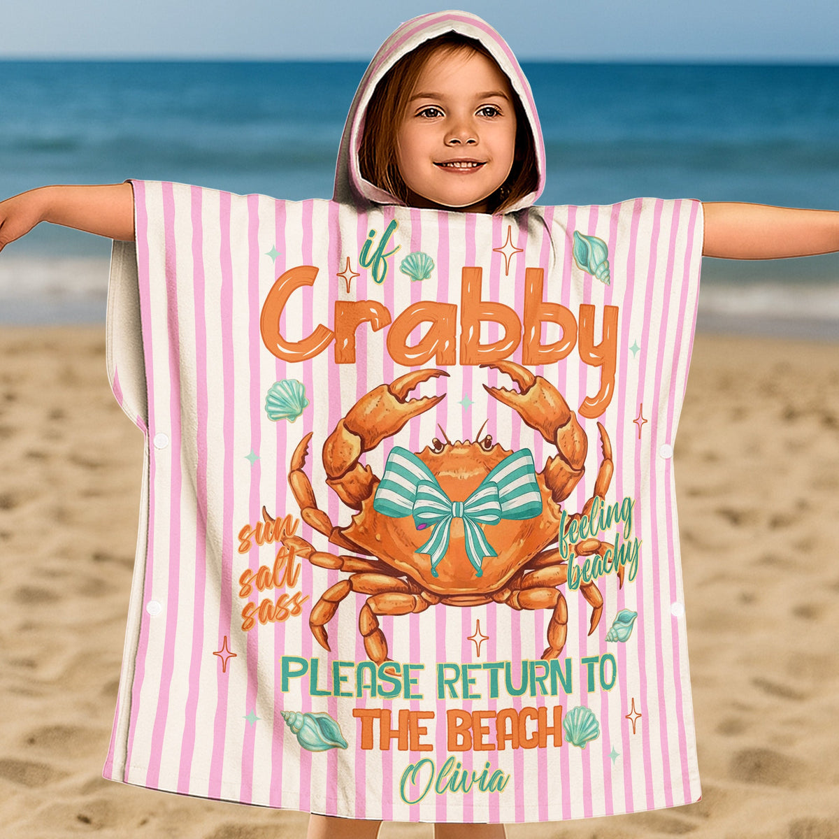 If Crabby Please Return To The Beach - Personalized Beach Towel