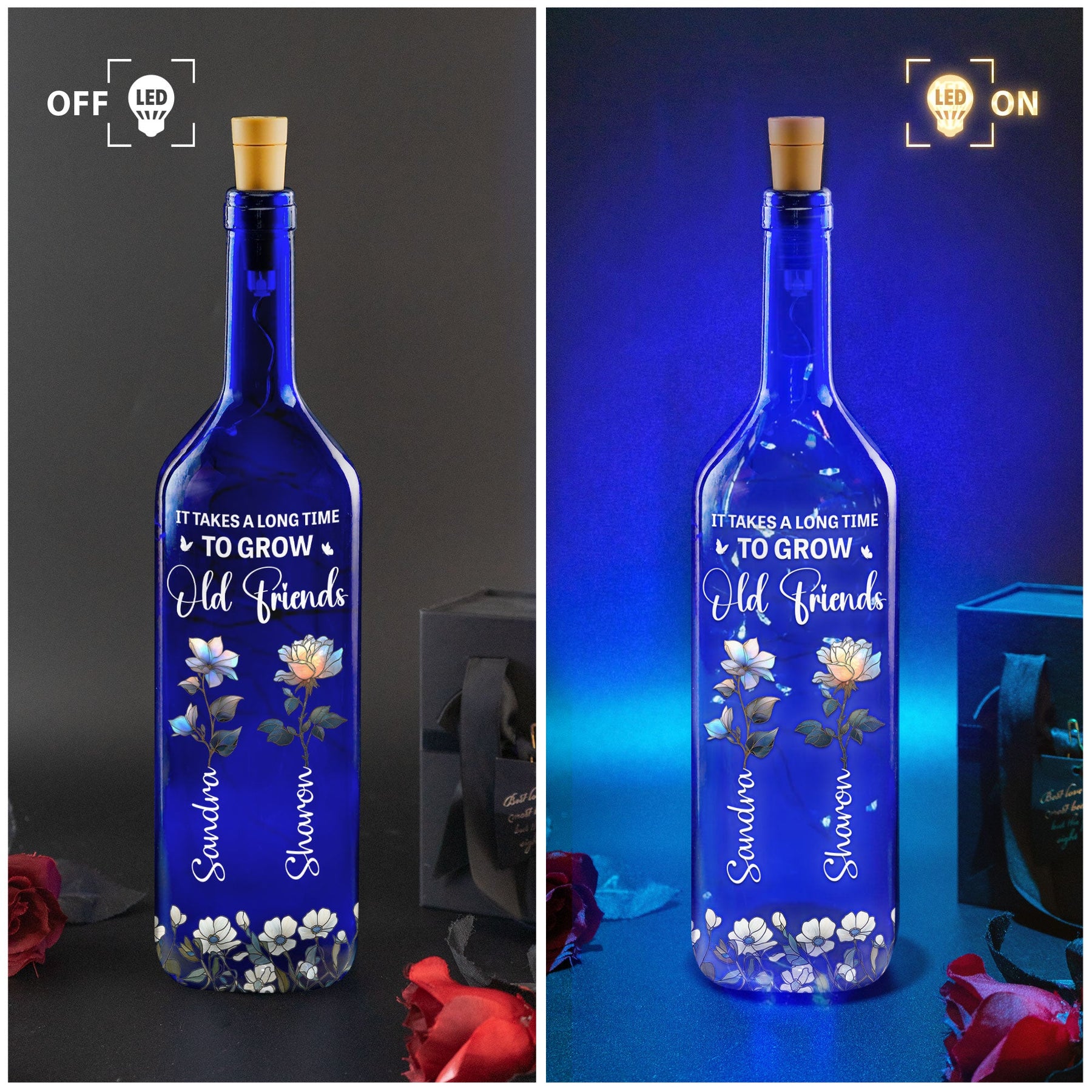 If Friends Were Flowers I'd Pick You Birth Flowers - Personalized Blue Bottle Lamp