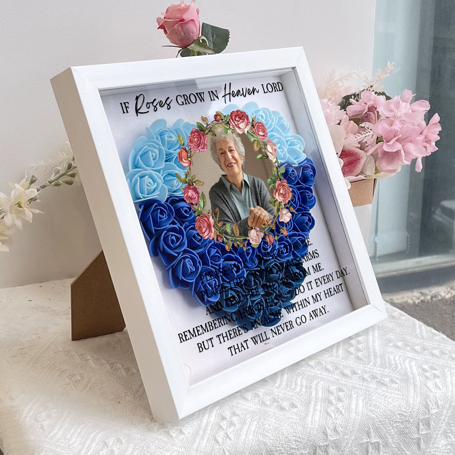 If Roses Grow In Heaven - Personalized Photo Flower Shadow Box