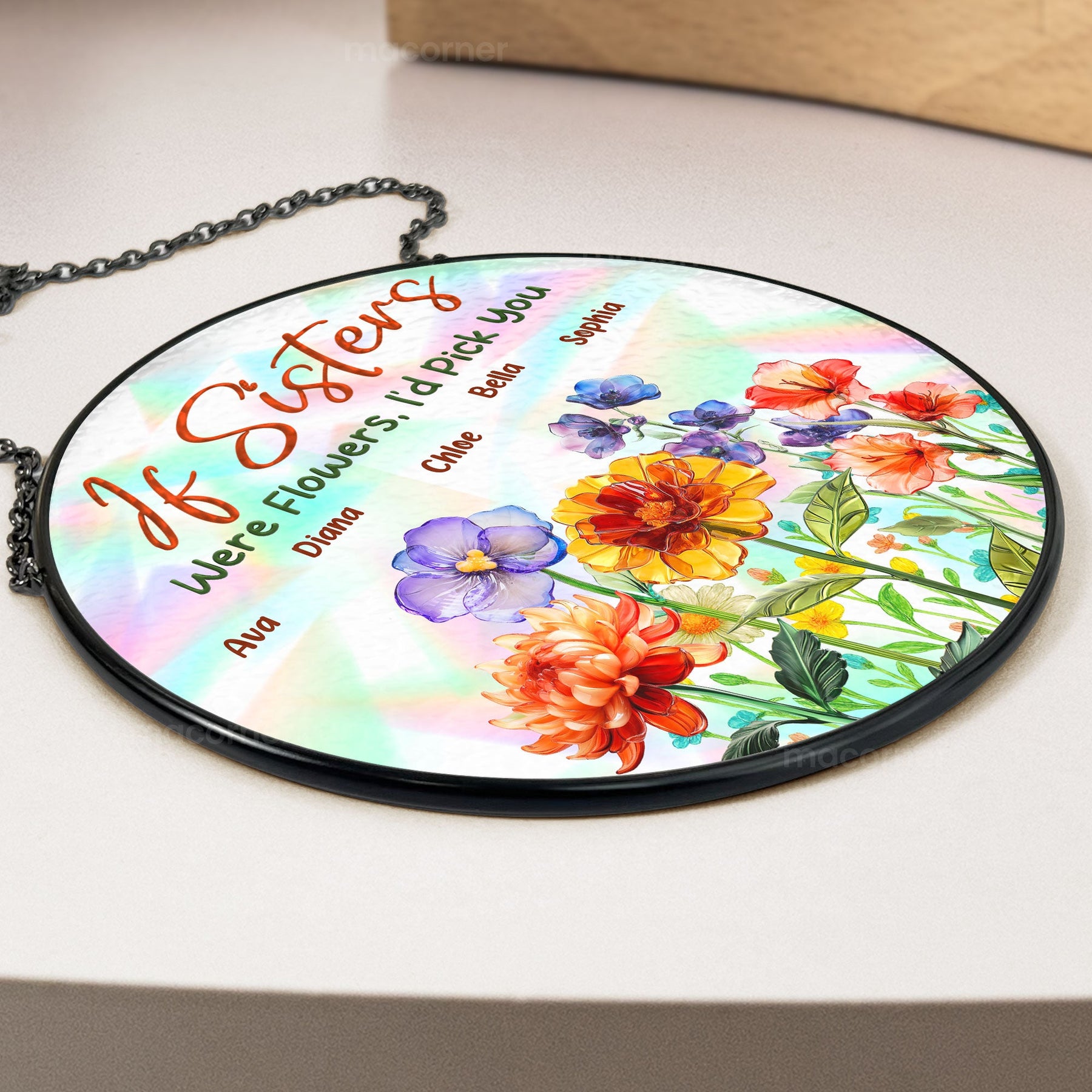 If Sisters Were Flowers - Personalized Stained Glass Window Hanging Suncatcher
