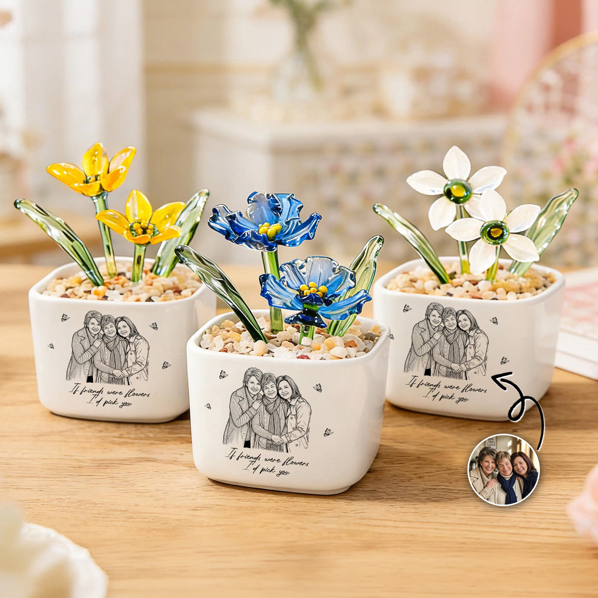 If Friends Were Flowers I'd Pick You Custom Glass Birth Flower - Personalized Plant Pot