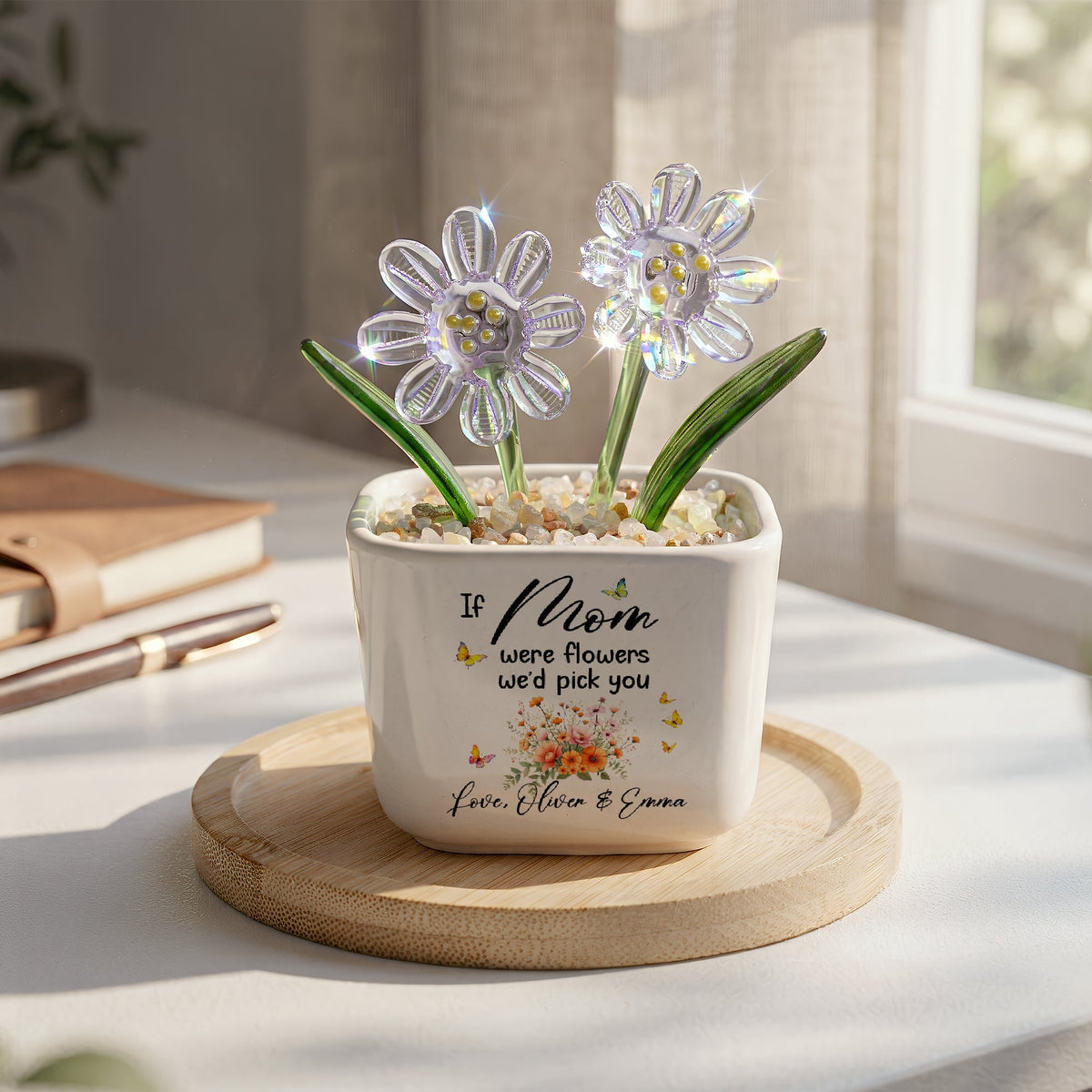 If Mom Were Flowers We’d Pick You - Custom Mom's Glass Birth Flower - Personalized Plant Pot