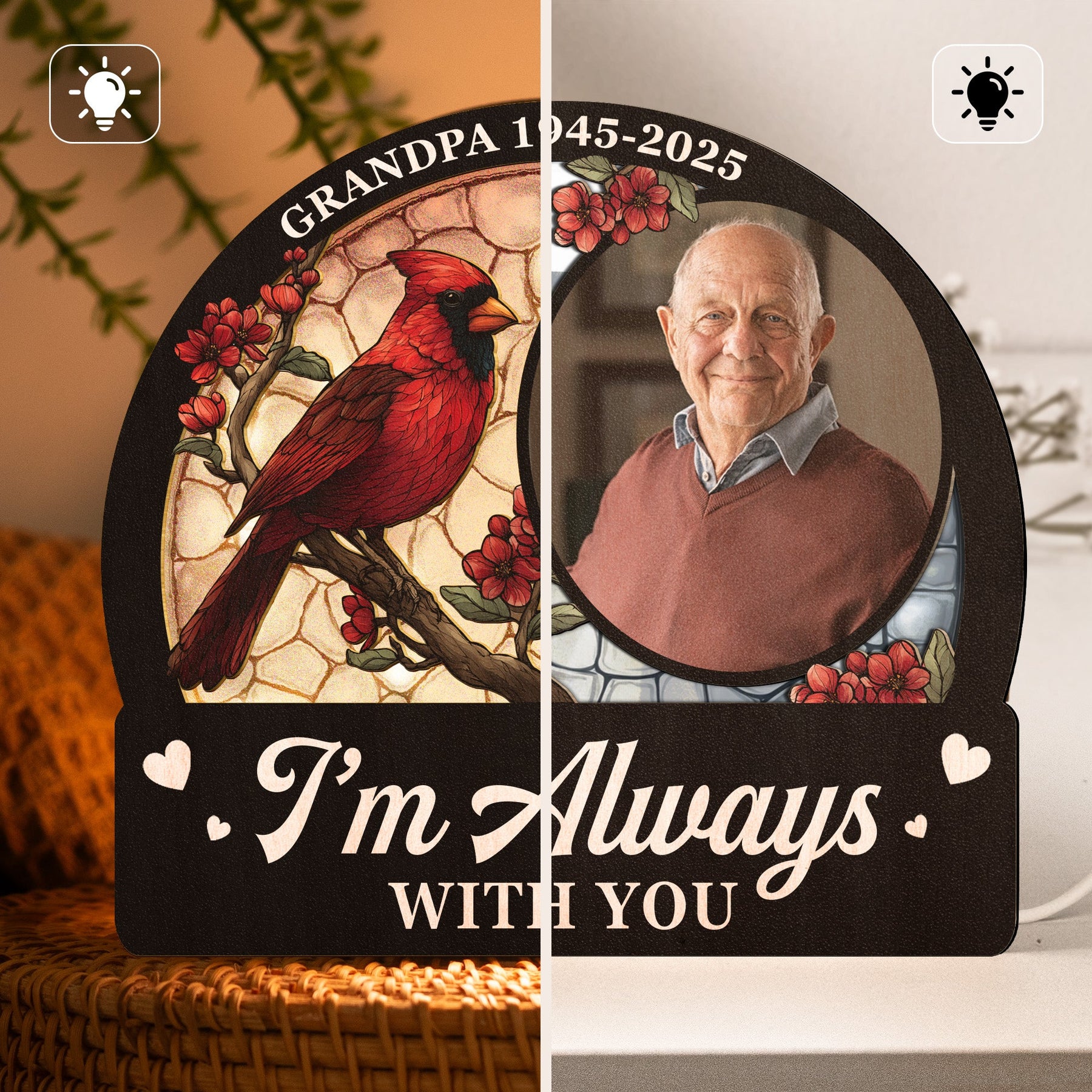 I'm Always With You Memorial Gift - Personalized Photo Lantern Night Light