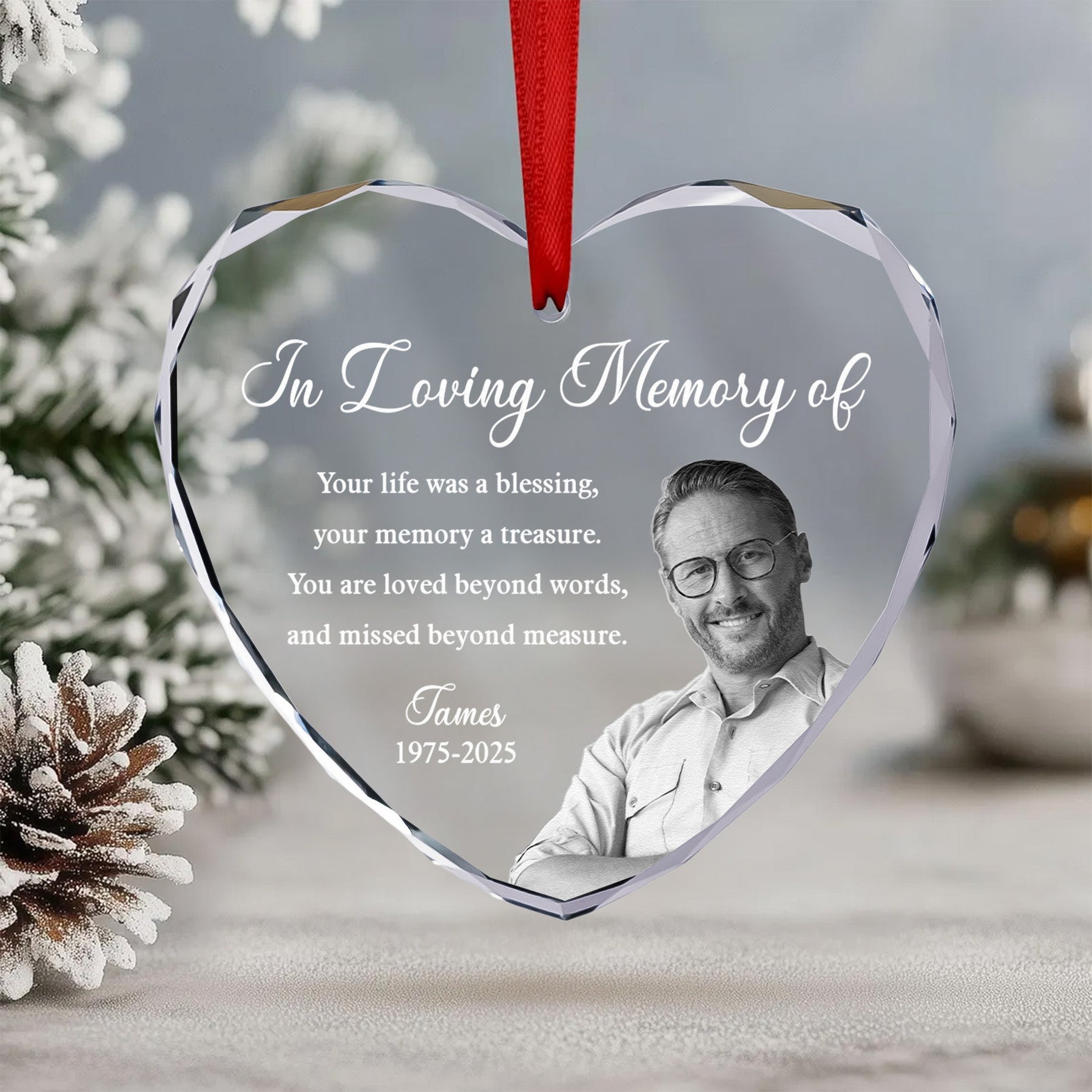 In Loving Memory You Are Loved Beyond Words - Personalized Heart Glass Photo Ornament