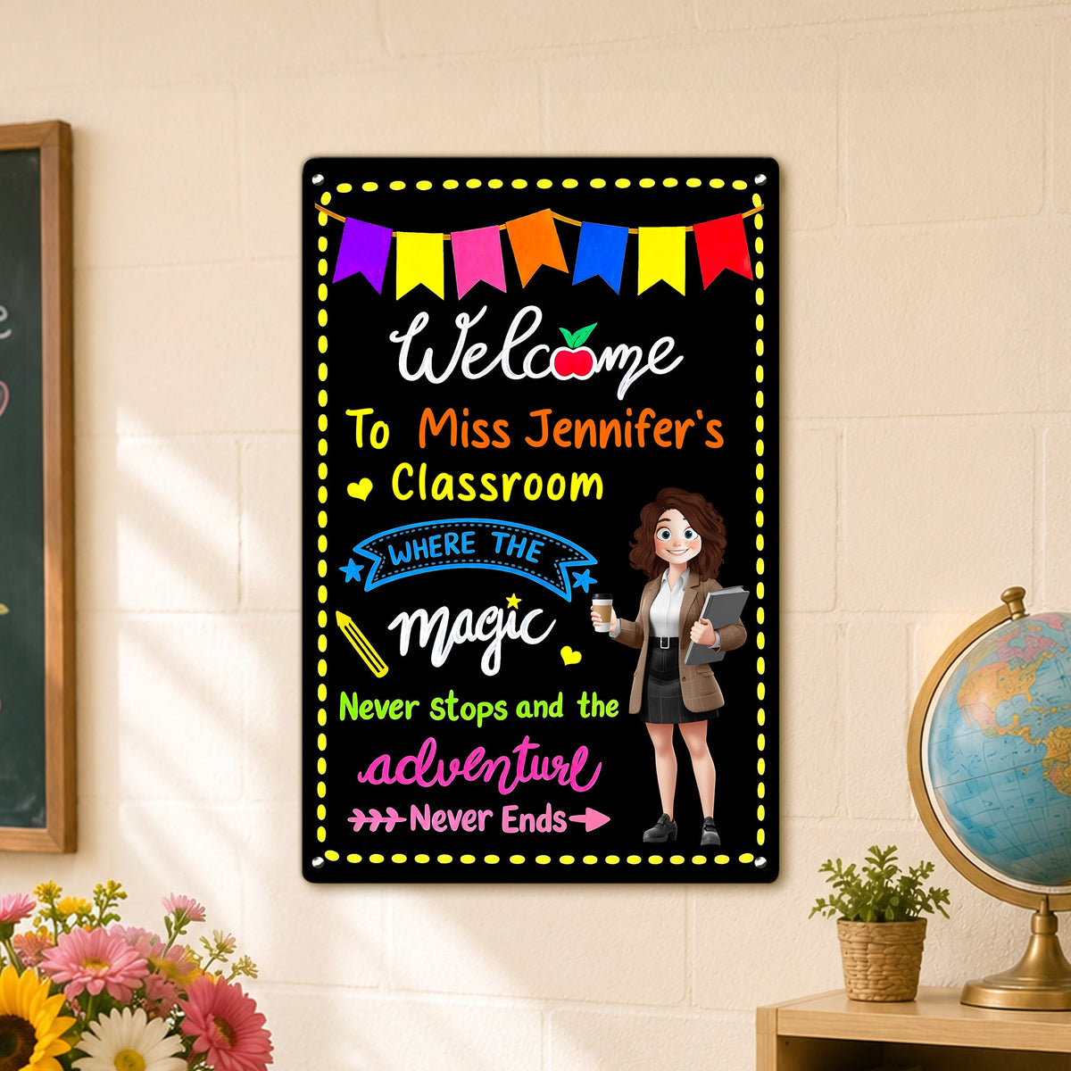 In This Classroom Adventure Never Ends - Personalized Metal Sign