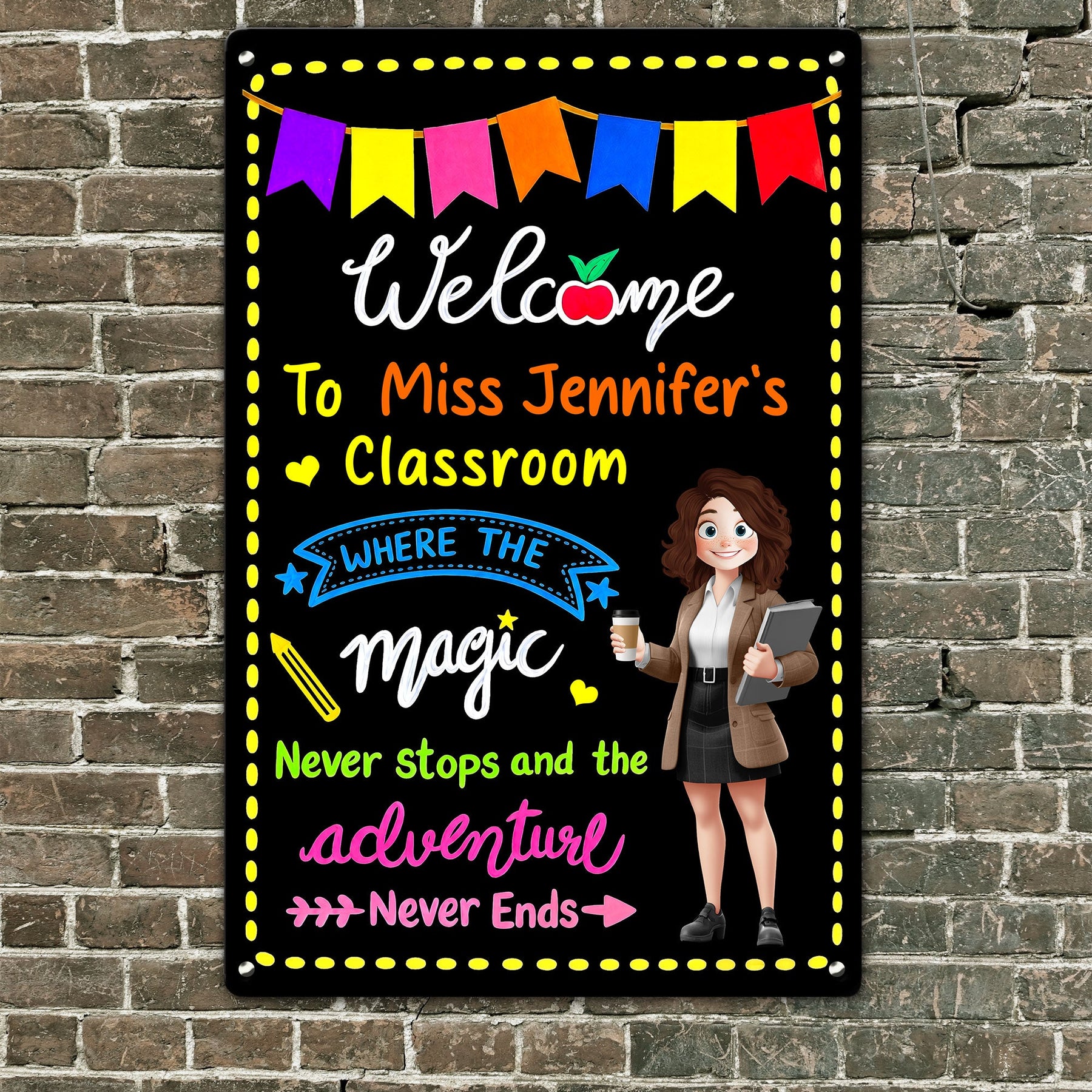 In This Classroom Adventure Never Ends - Personalized Metal Sign