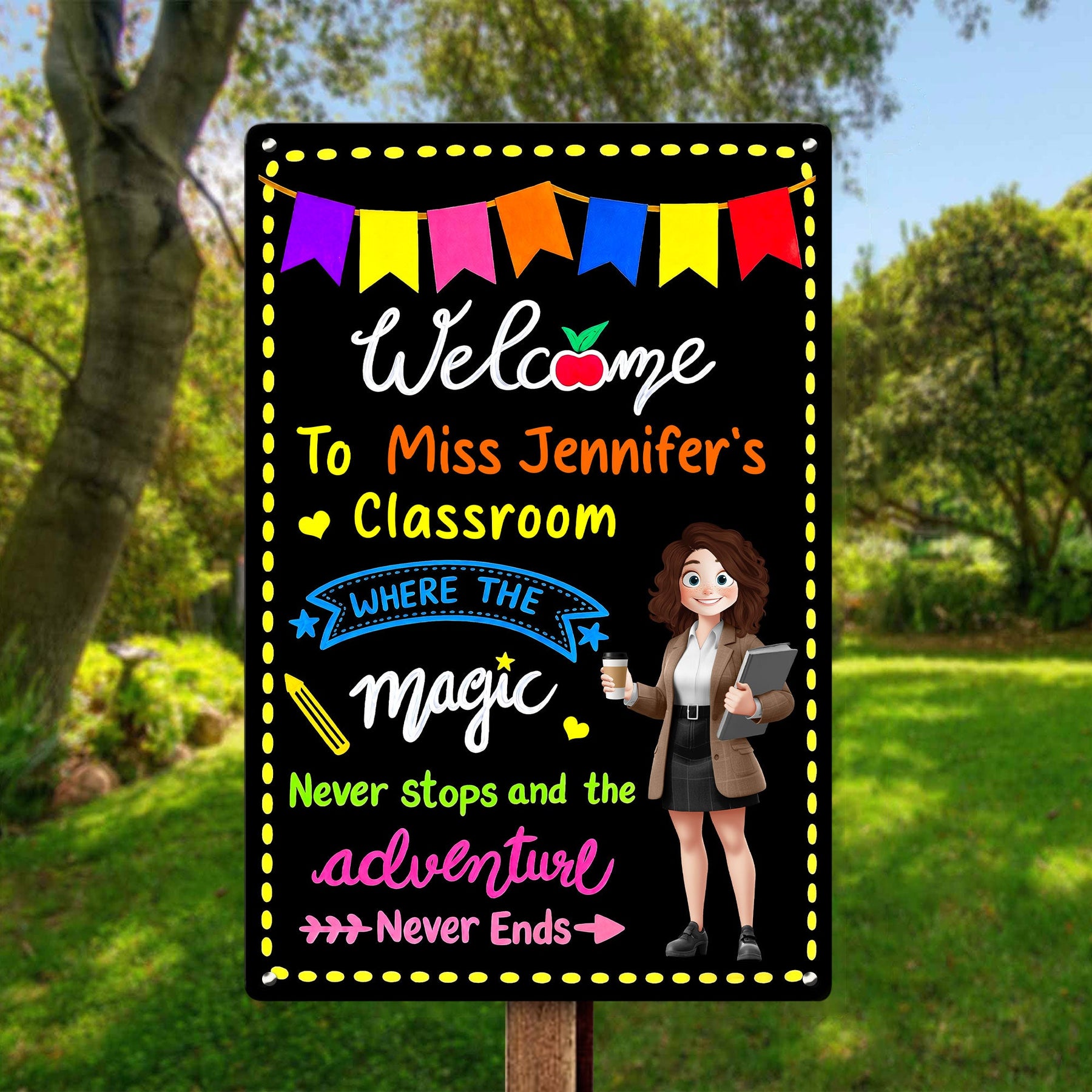 In This Classroom Adventure Never Ends - Personalized Metal Sign