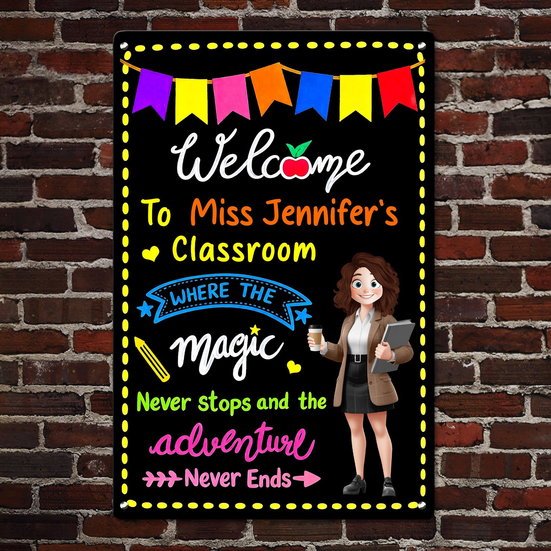 In This Classroom Adventure Never Ends - Personalized Metal Sign