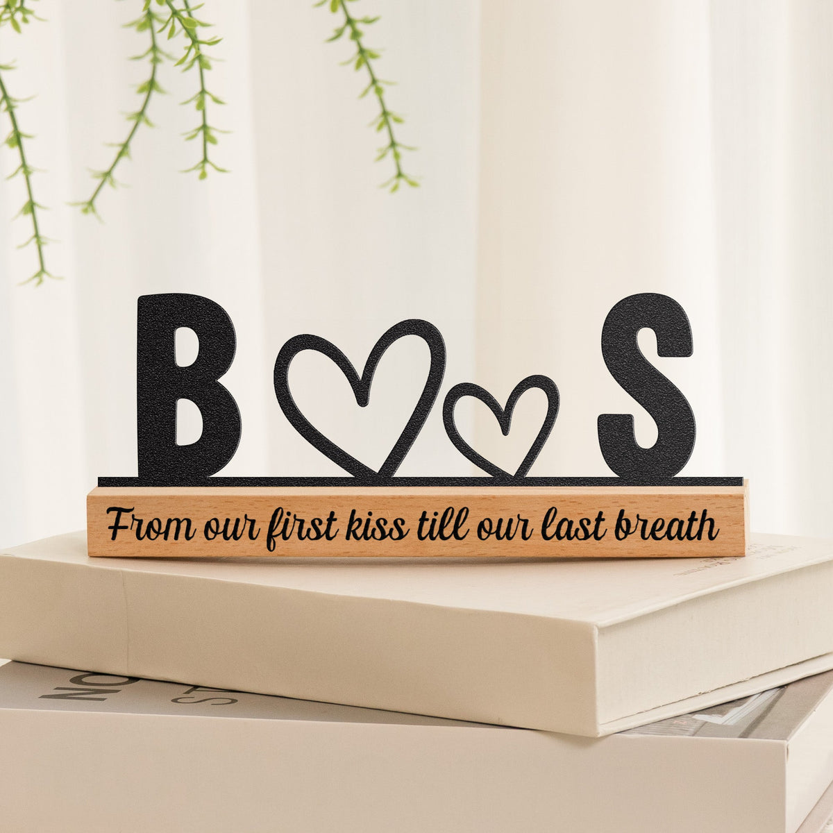 Initials & Heart, Love Forever & Always - Personalized Metal Desk Silhouette Sculpture