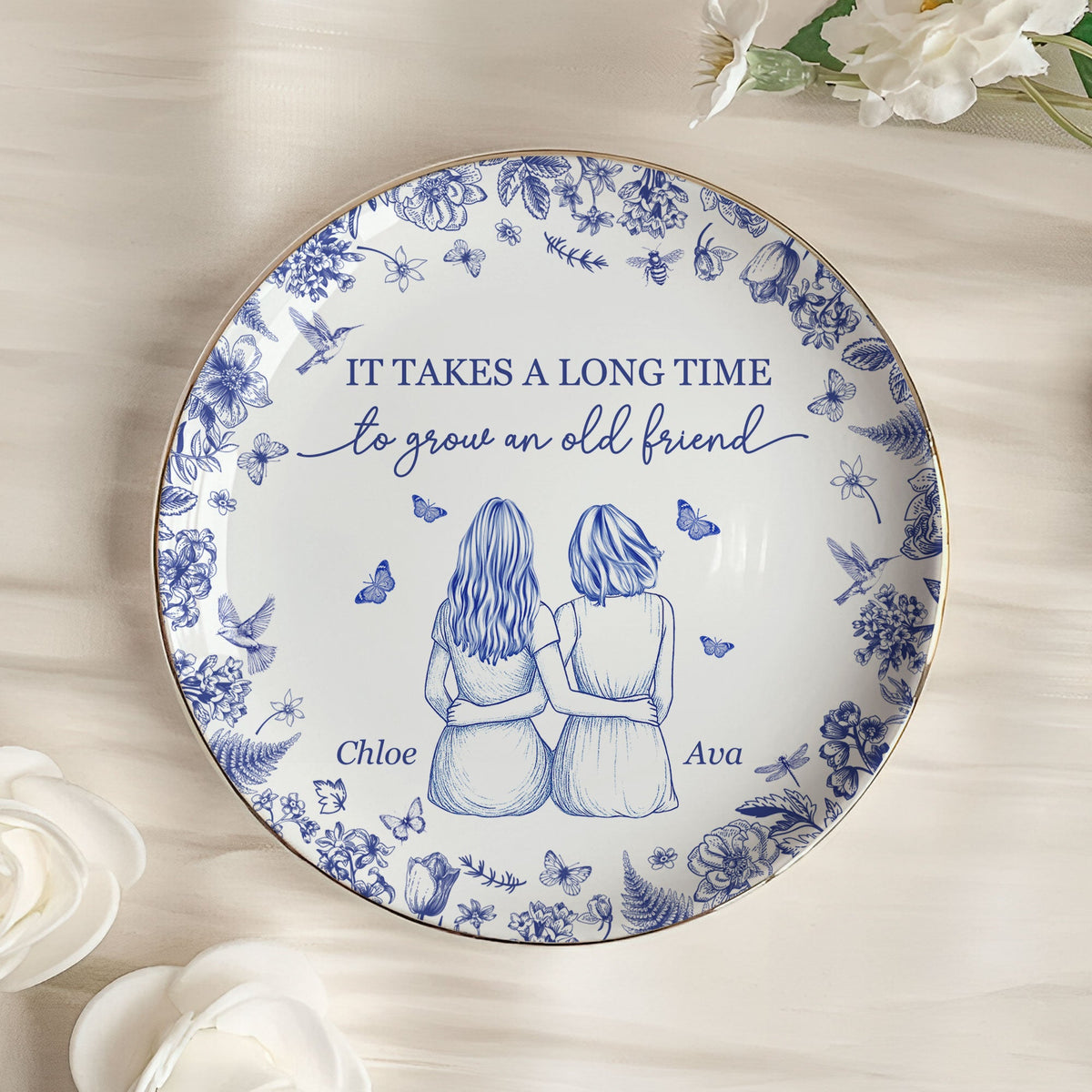 It Takes A Long Time To Grow An Old Friend Floral - Personalized Jewelry Dish