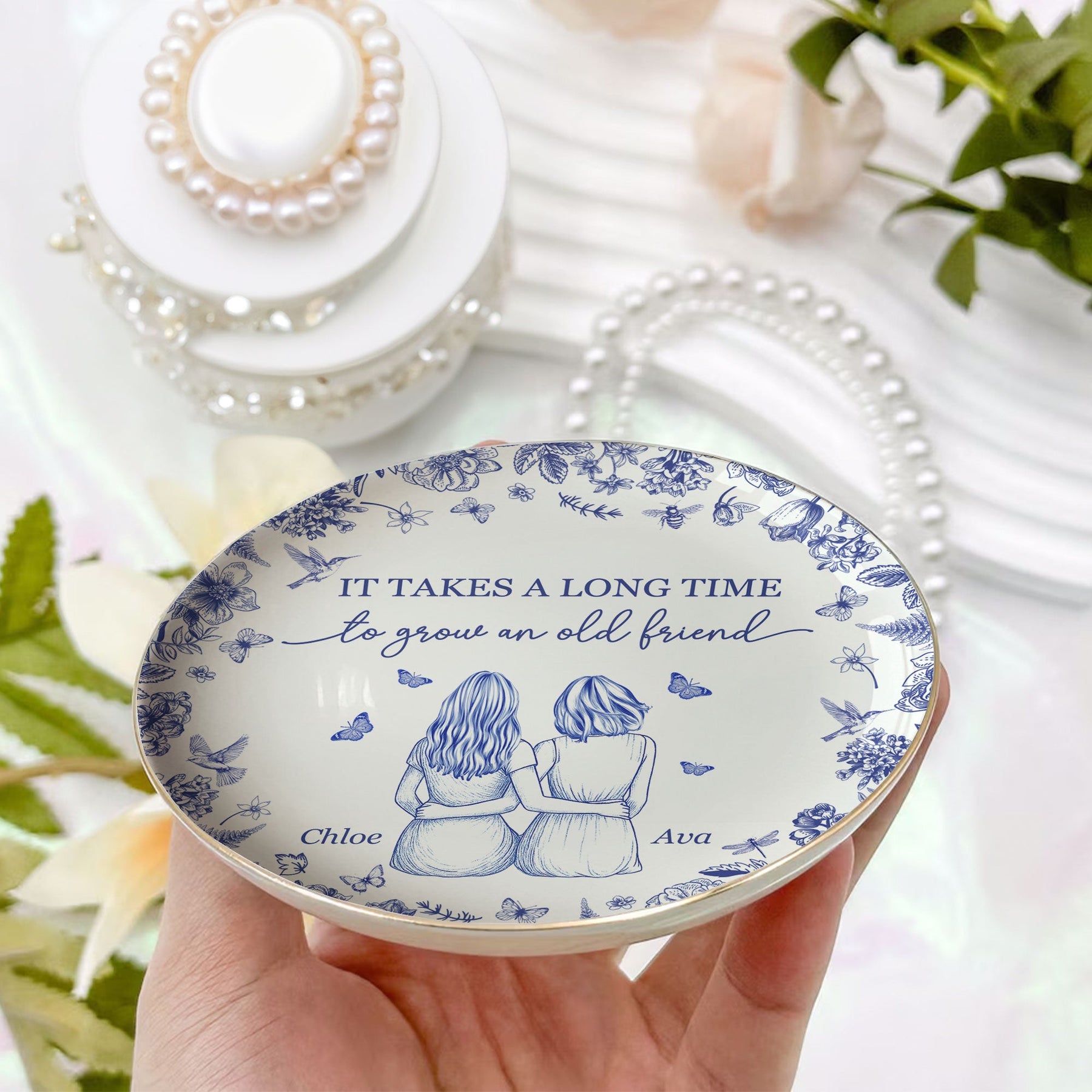 It Takes A Long Time To Grow An Old Friend Floral - Personalized Jewelry Dish