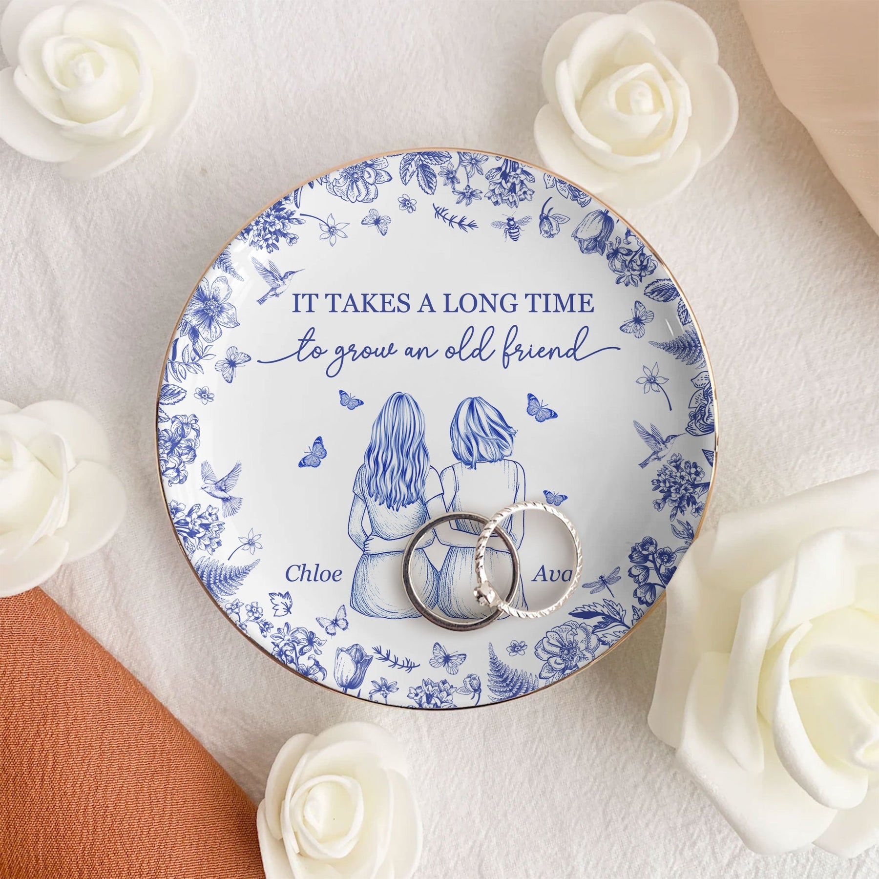 It Takes A Long Time To Grow An Old Friend Floral - Personalized Jewelry Dish