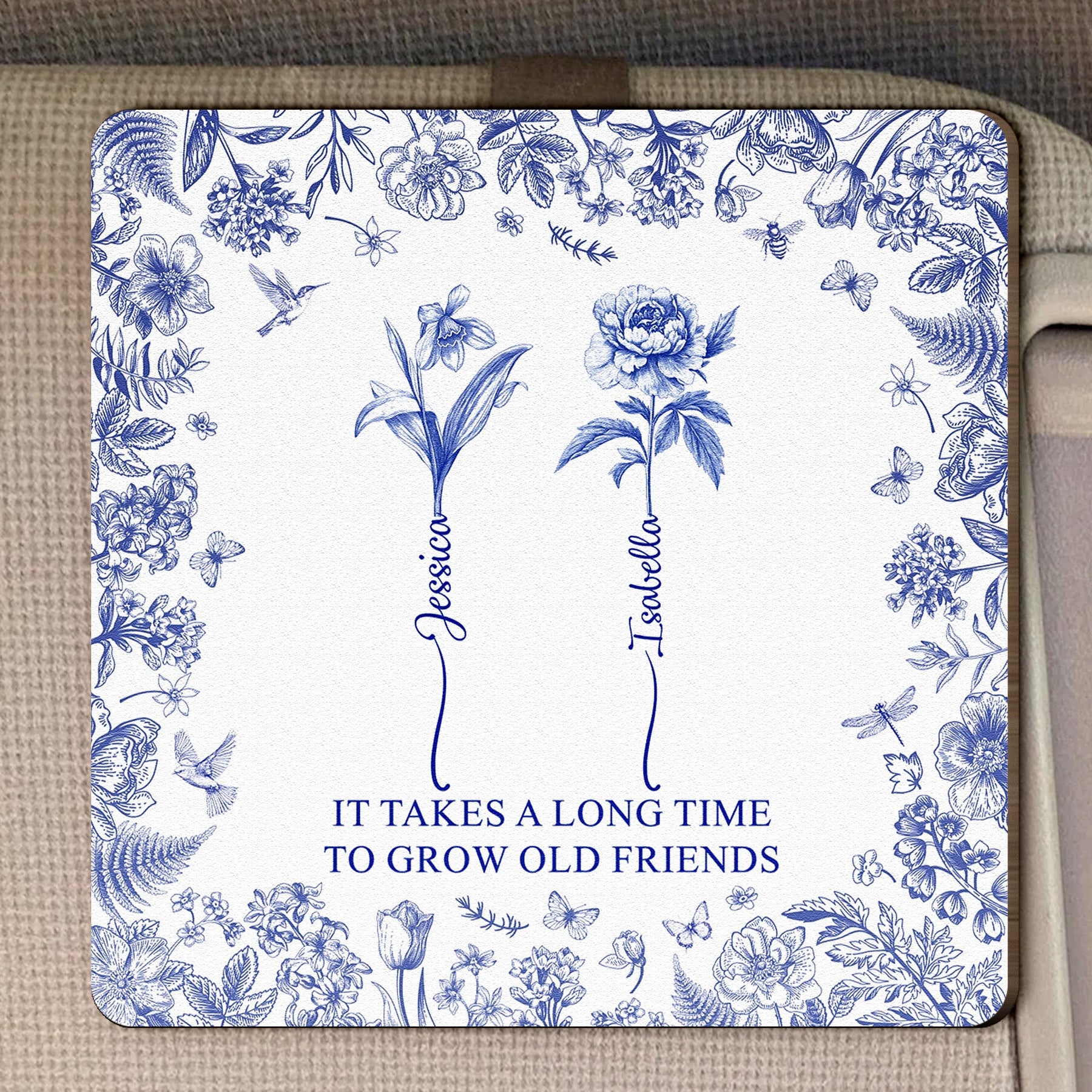 It Takes A Long Time To Grow Old Friends Custom Birth Flower - Personalized Wooden Car Visor Clip